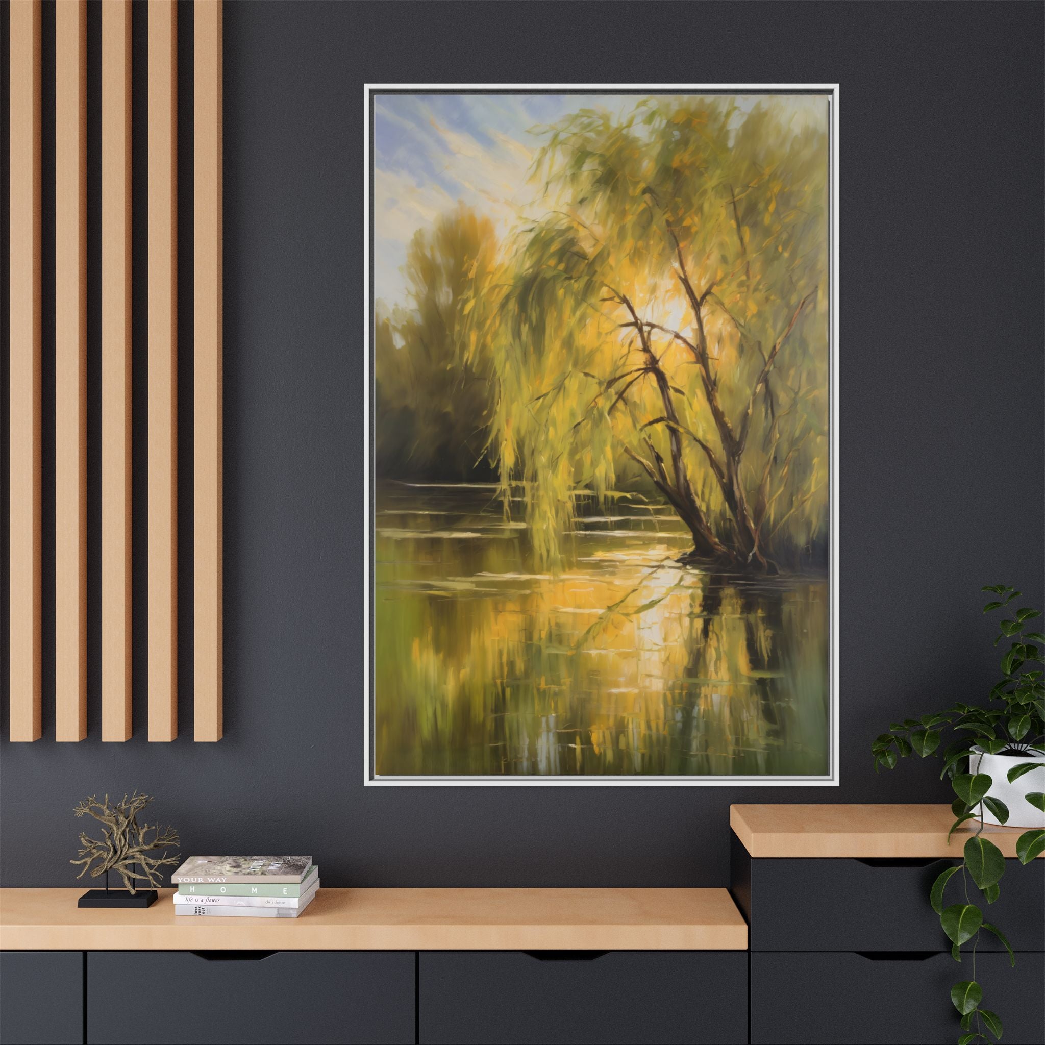 Willow Tree Oil Painting Print – Rustic Countryside Landscape Wall Art