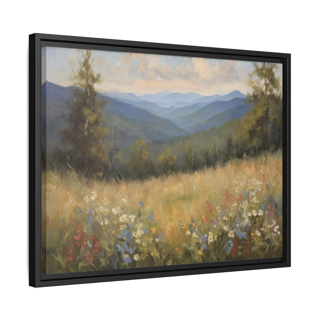 Blue Ridge Mountains Oil Painting Print, Wildflower Landscape Canvas Decor