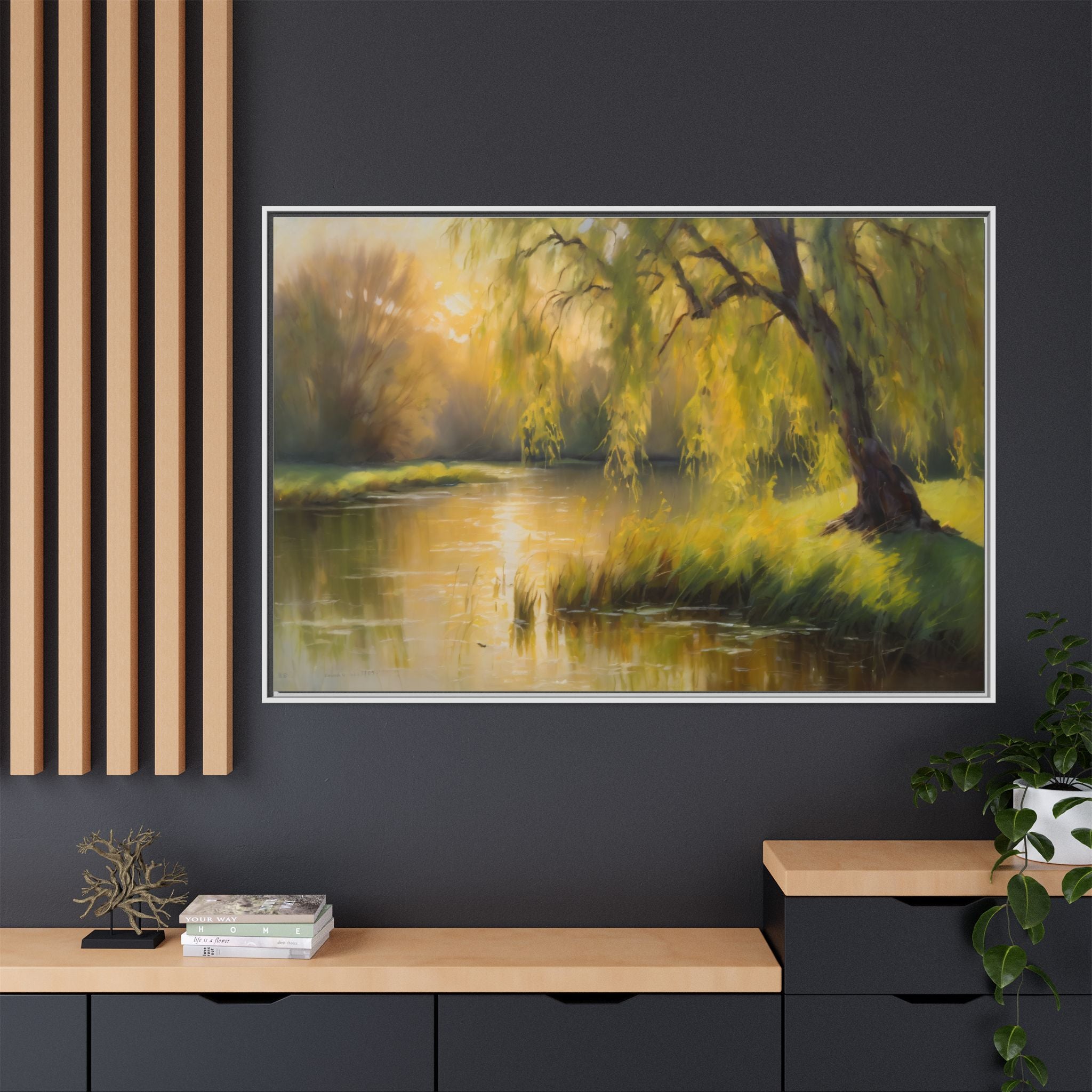 Willow Tree Oil Painting Print – Rustic Countryside Landscape Wall Art