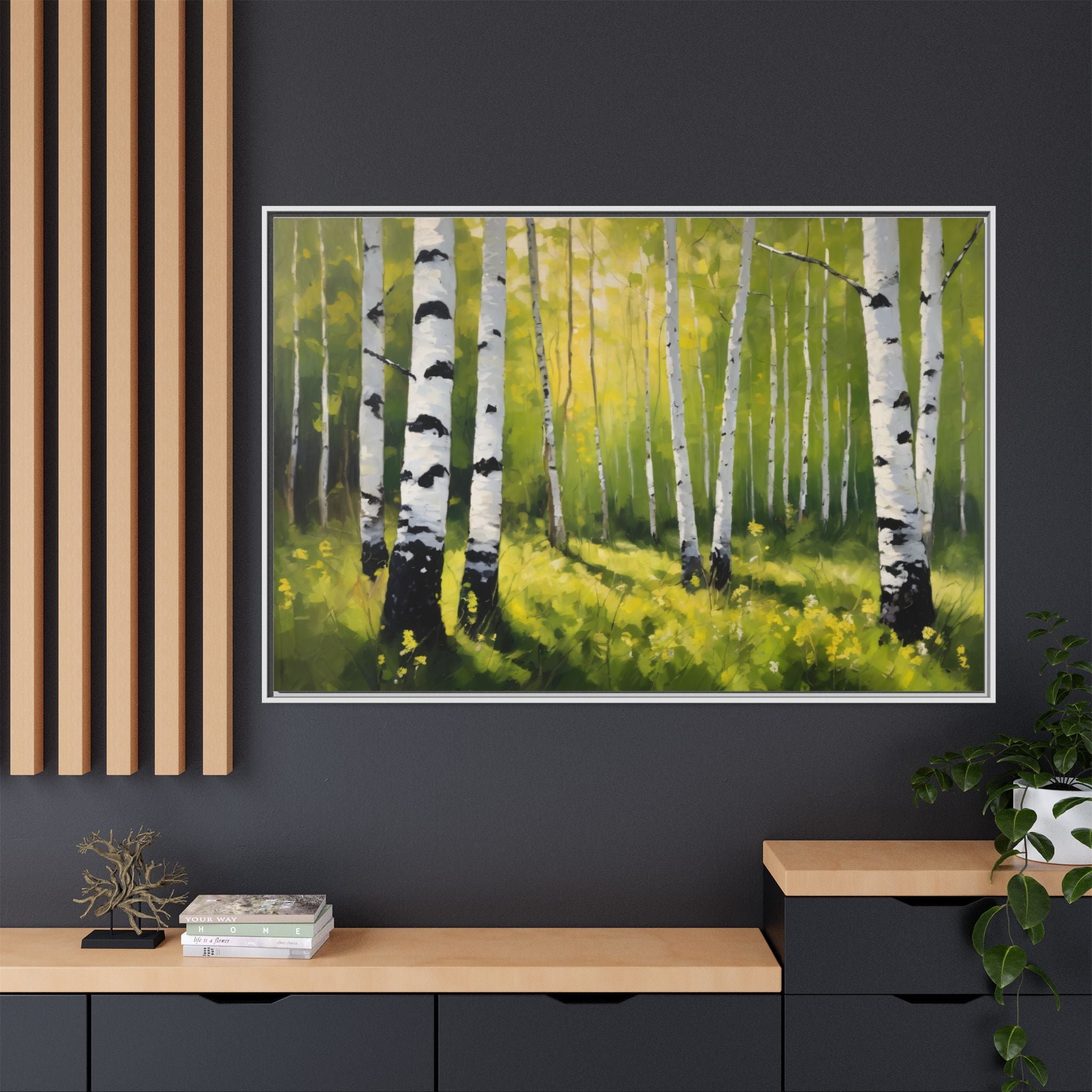 Spring Forest Oil Painting Print, Silver Birch Trees Landscape Canvas Decor