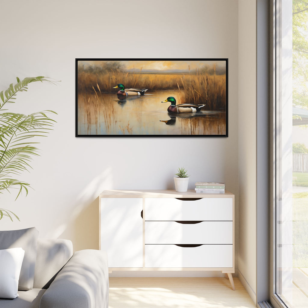 Mallard Ducks Oil Painting Print – Vintage Woodland Cabin Wall Art