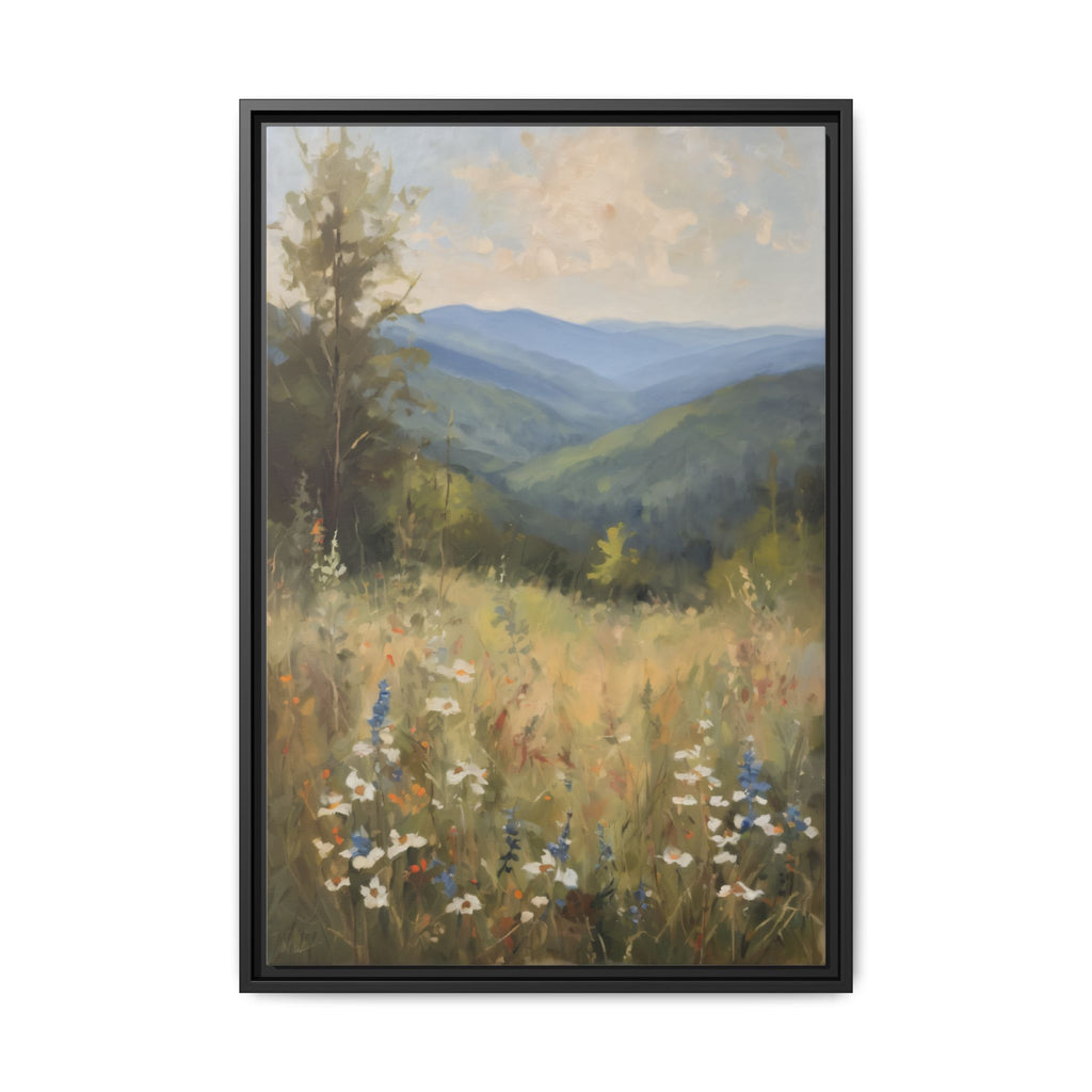 Blue Ridge Mountains Oil Painting, North Carolina Landscape Canvas, Appalachian Wall Art, Mountain Wildflowers Decor