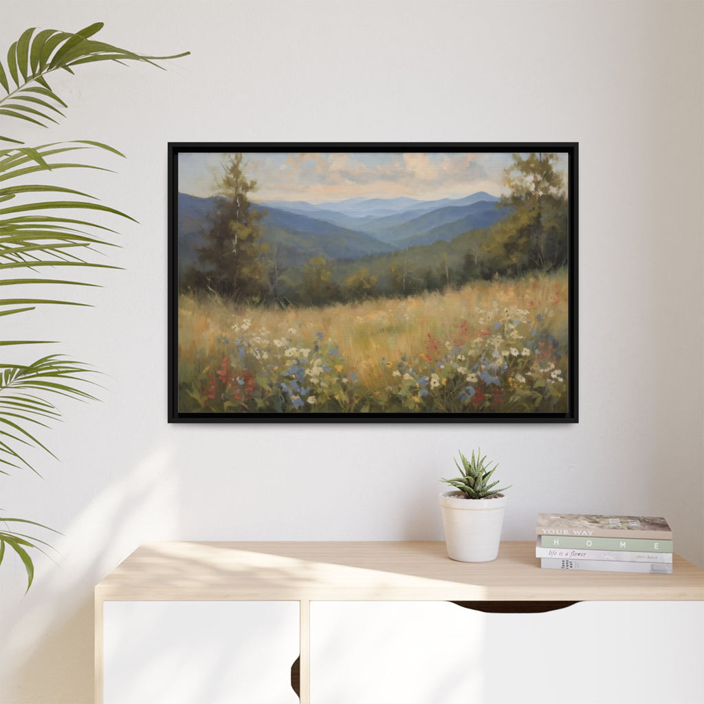 Blue Ridge Mountains Oil Painting Print, Wildflower Landscape Canvas Decor