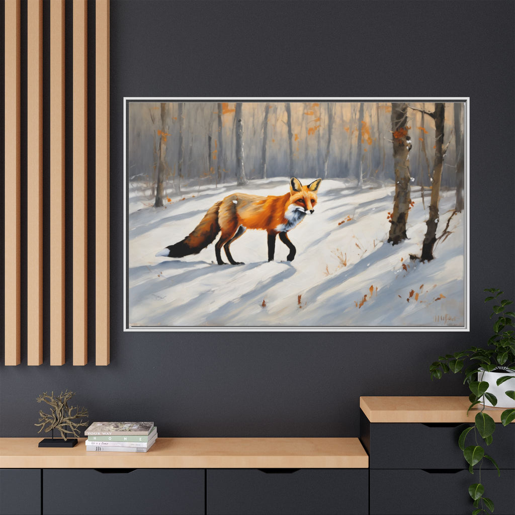 Red Fox Oil Painting Print – Winter Forest Wildlife Landscape Wall Art