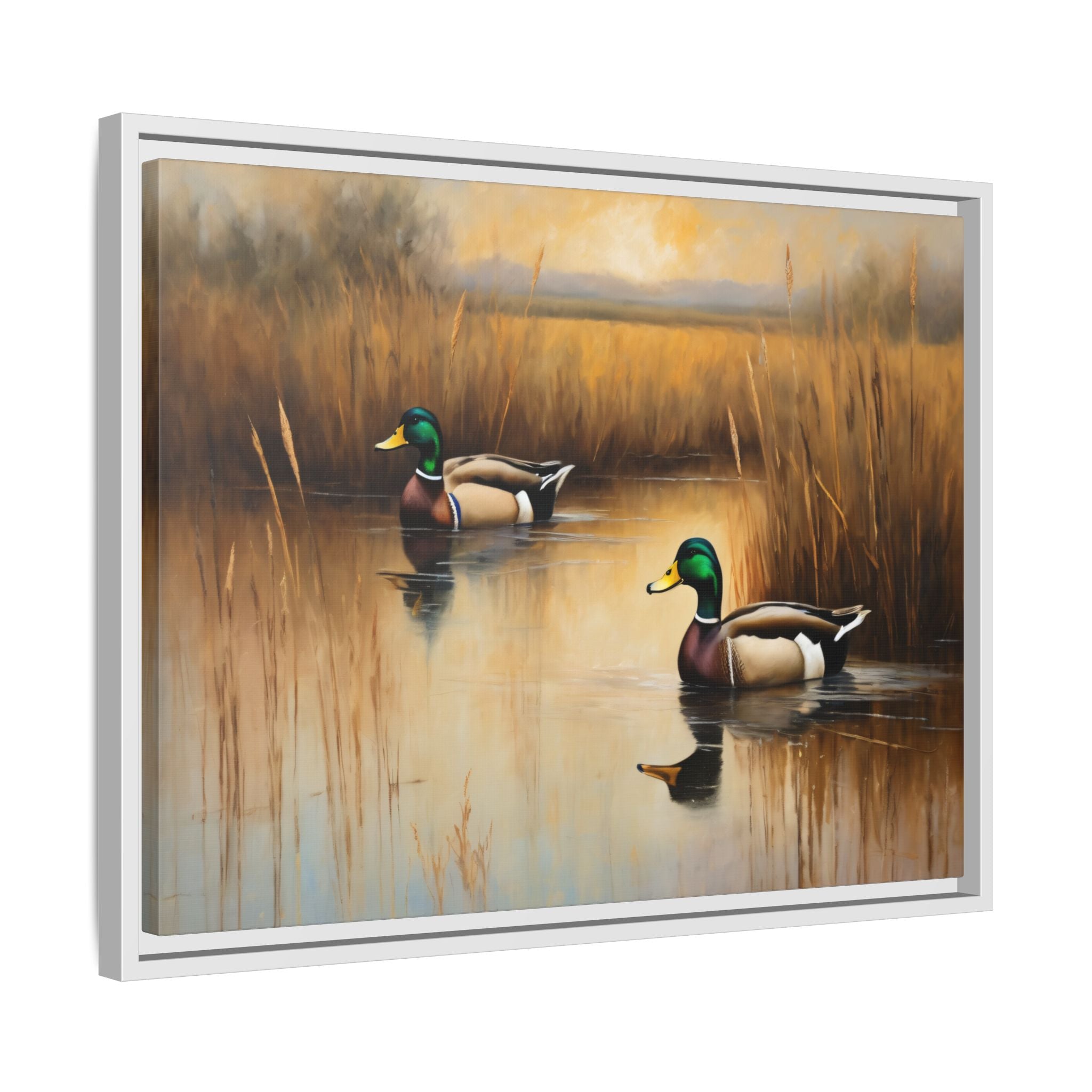 Mallard Ducks Oil Painting Print – Vintage Woodland Cabin Wall Art