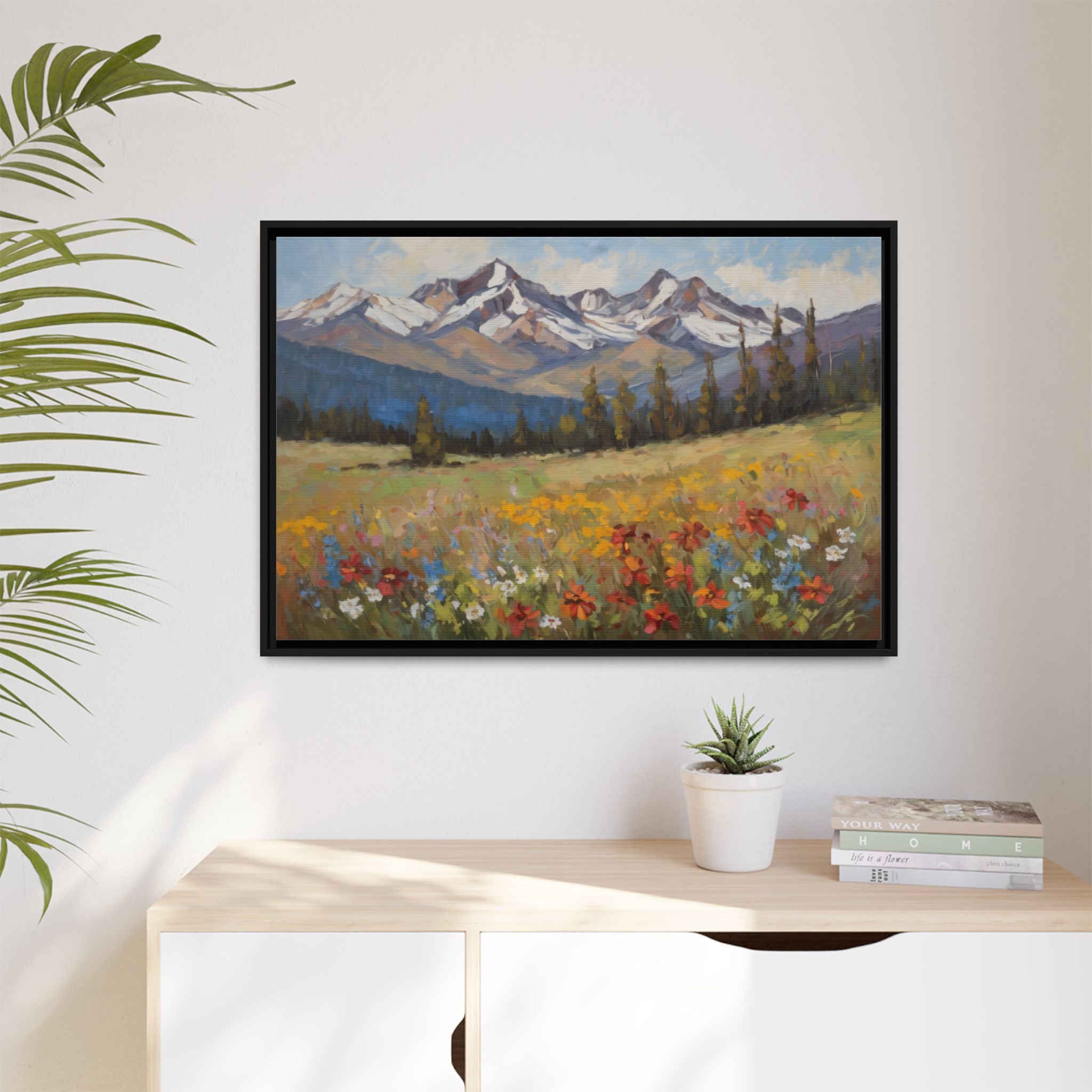 Wasatch Mountains Oil Painting Print – Utah Wildflower Mountain Landscape Wall Art