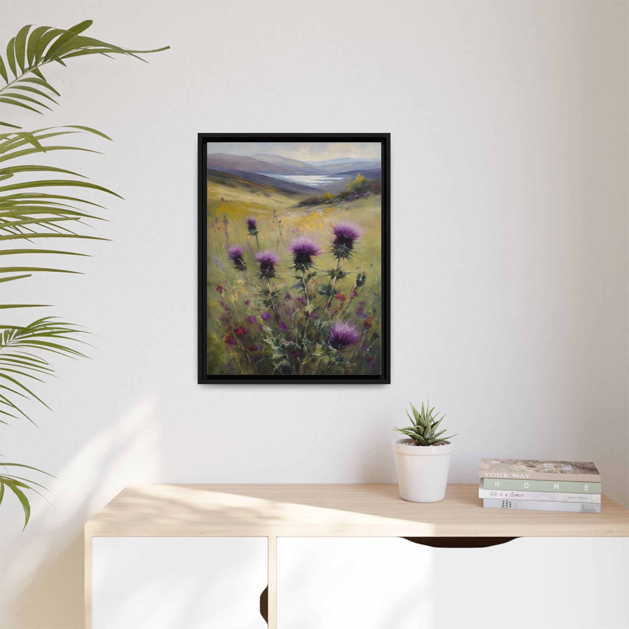 Scottish Highlands Thistle Oil Painting Print – Isle of Skye Wildflower Landscape Wall Art