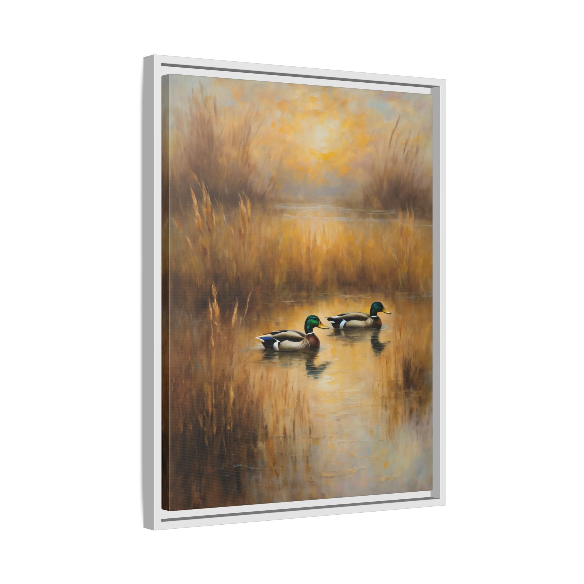 Mallard Ducks Oil Painting Print – Vintage Woodland Cabin Wall Art