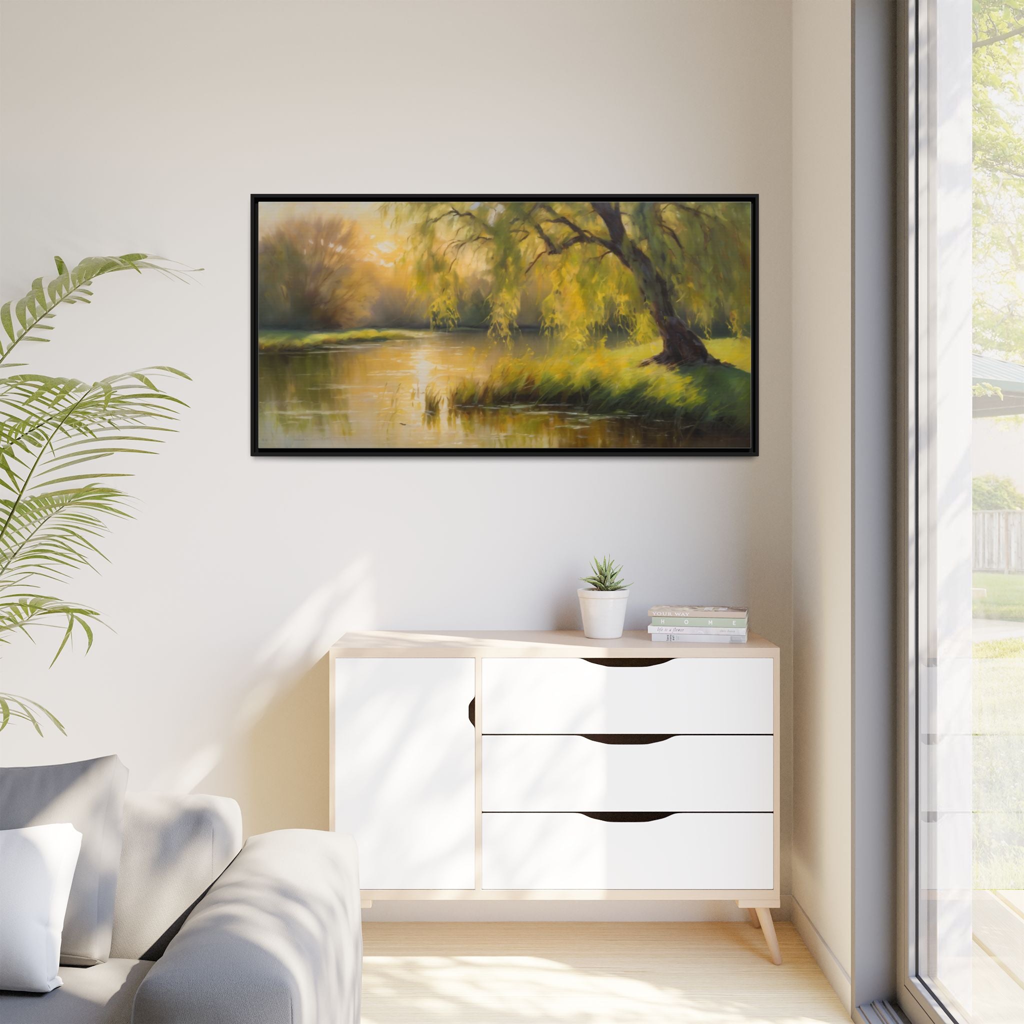 Willow Tree Oil Painting Print – Rustic Countryside Landscape Wall Art