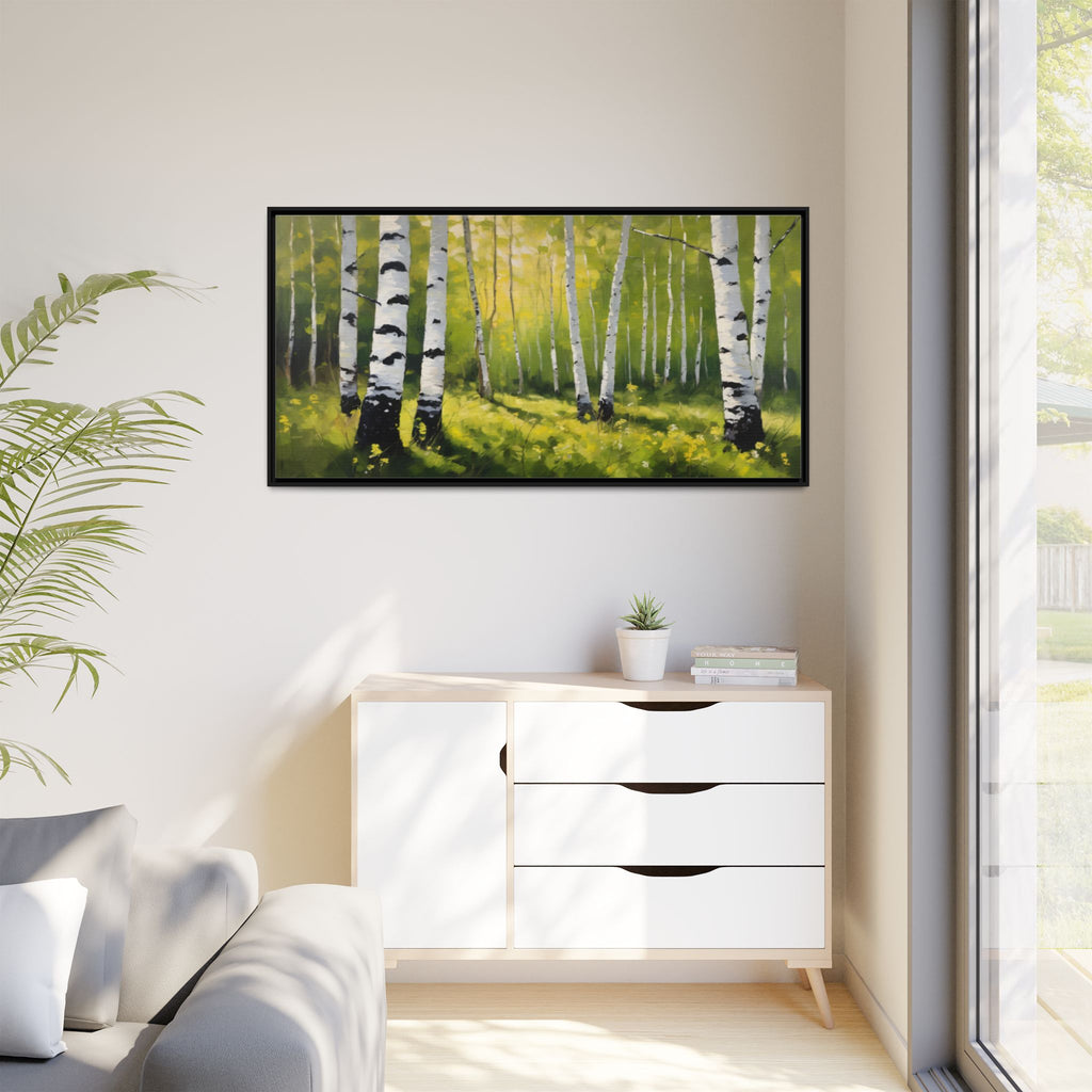 Spring Forest Oil Painting Print, Silver Birch Trees Landscape Canvas Decor