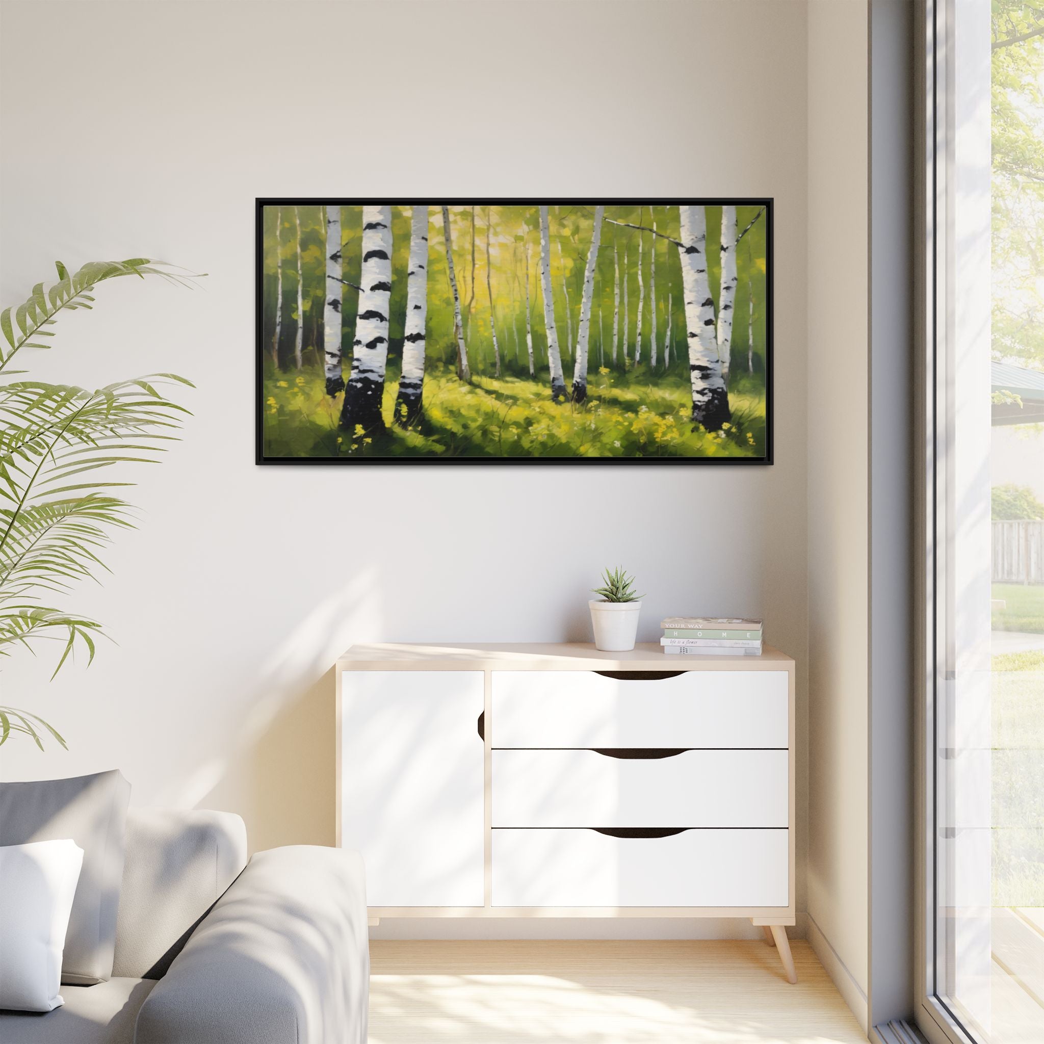 Spring Forest Oil Painting Print, Silver Birch Trees Landscape Canvas Decor