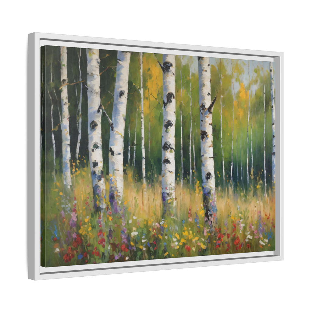 Spring  Wildflower Forest Oil Painting Print, Birch Trees Landscape Canvas Wall Art