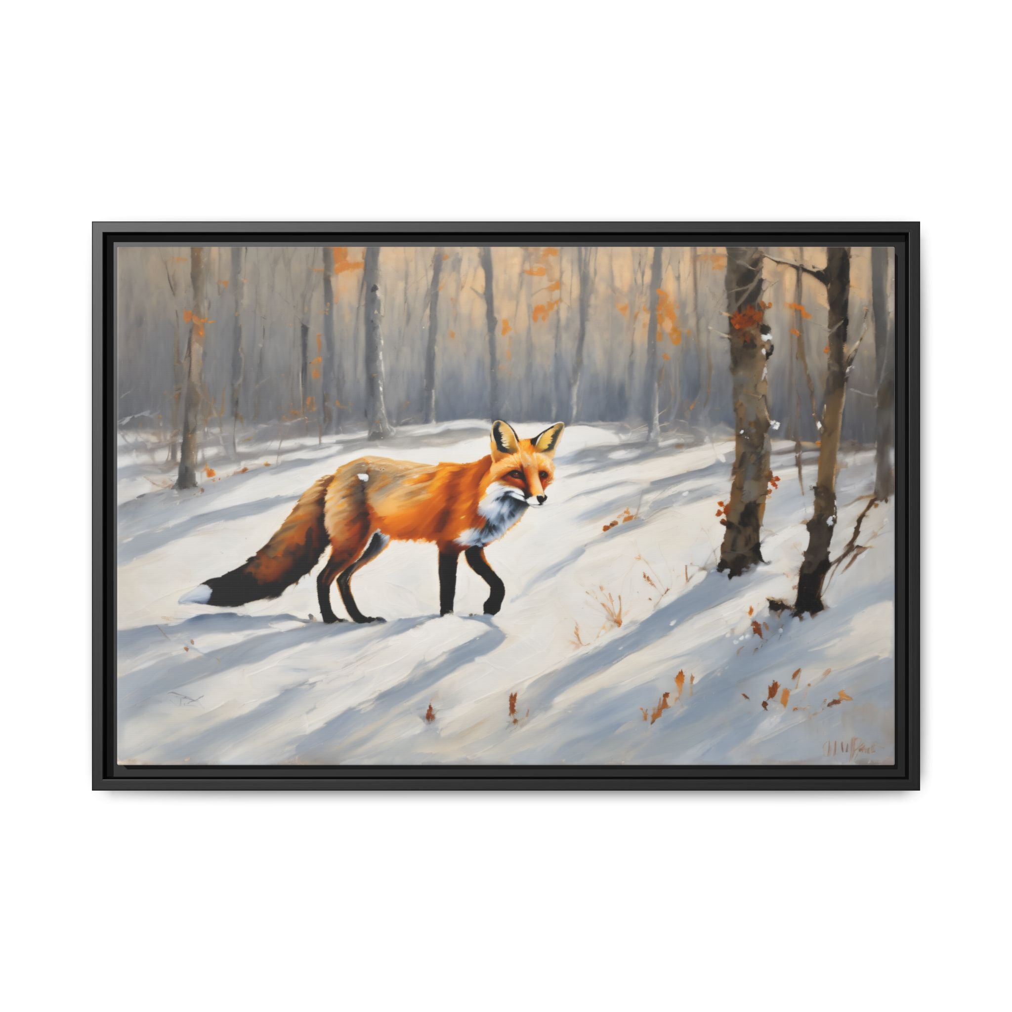 Red Fox Oil Painting Print – Winter Forest Wildlife Landscape Wall Art