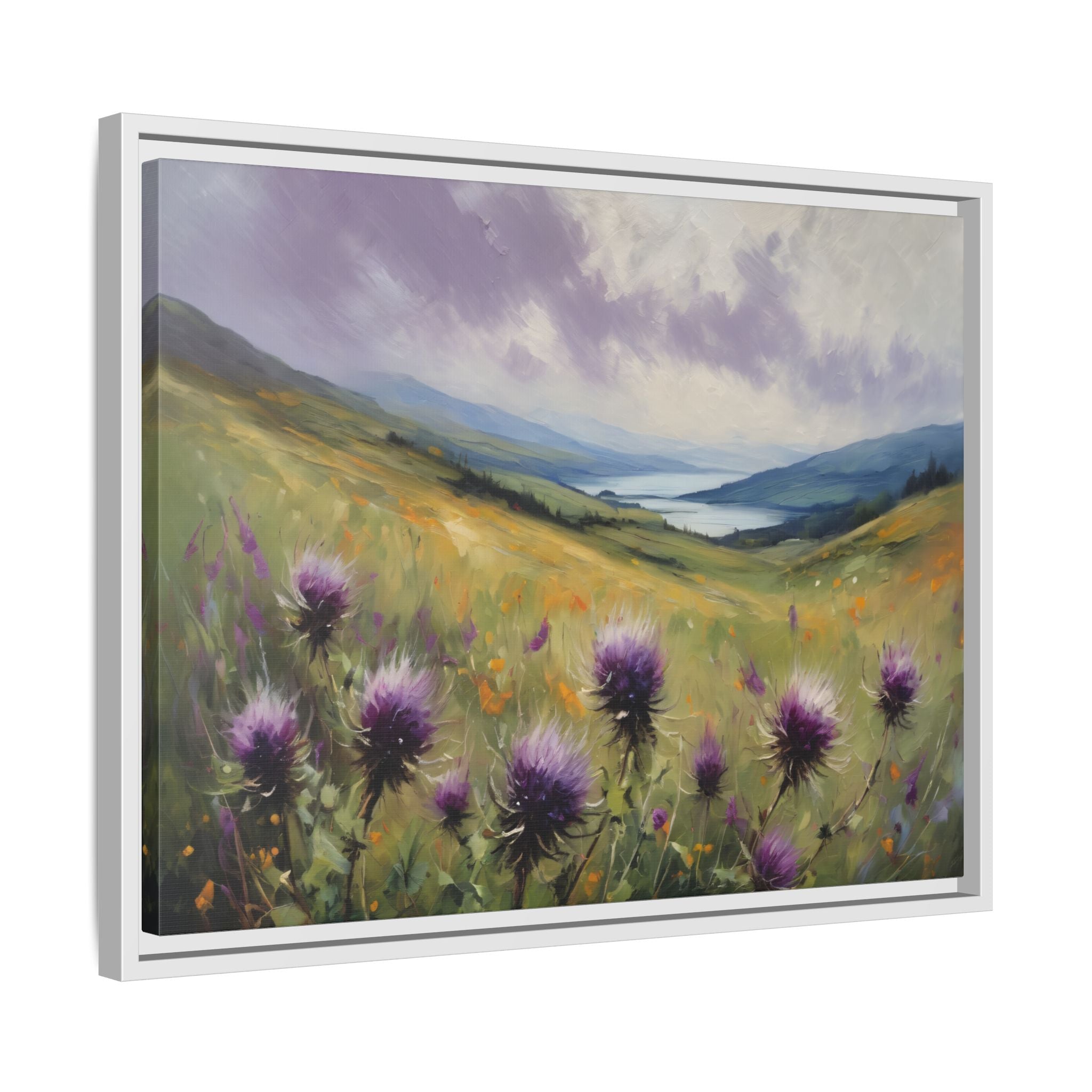 Scottish Highlands Thistle Oil Painting Print – Isle of Skye Wildflower Landscape Wall Art