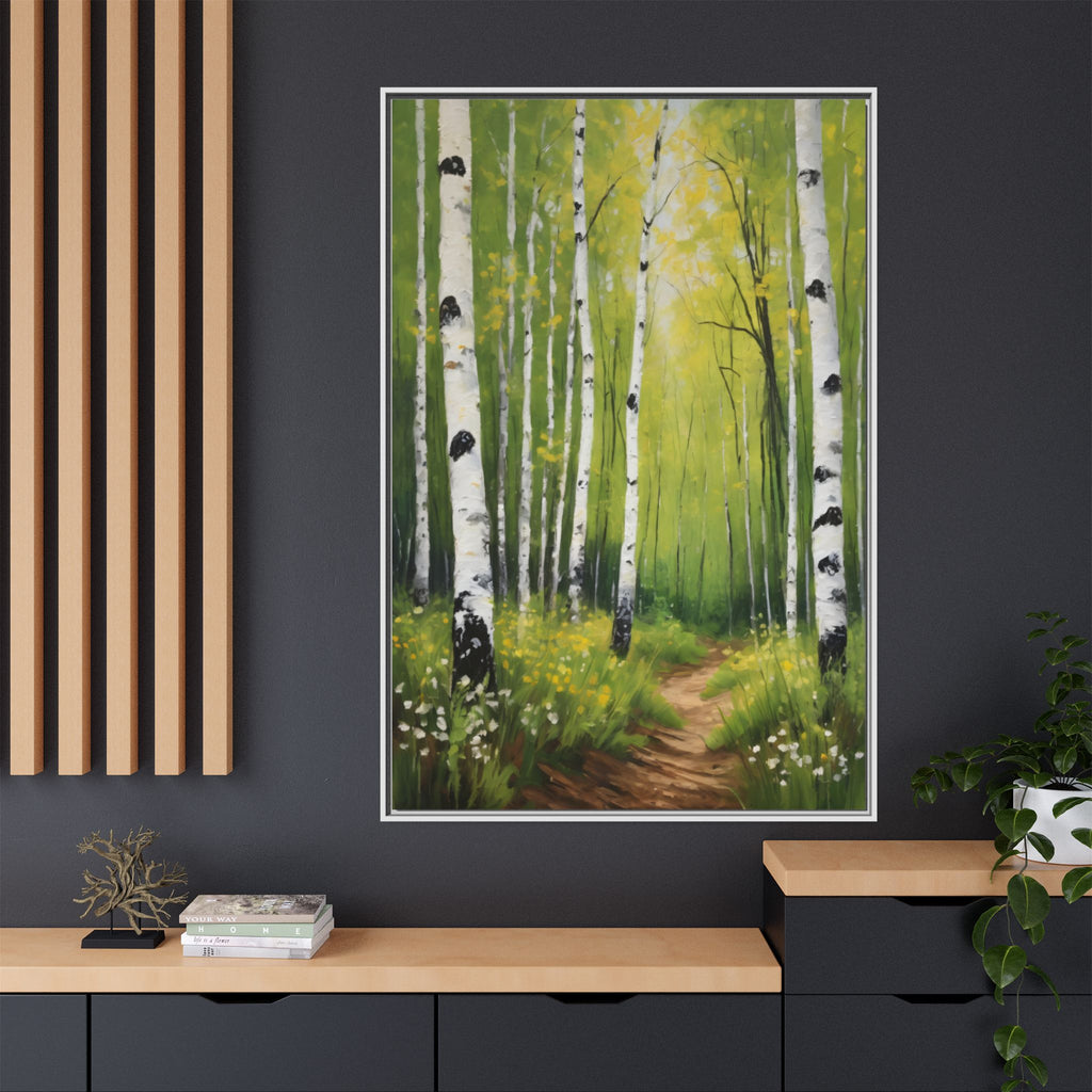 Birch Forest Oil Painting Print – Silver Birch Woodland Landscape Wall Art