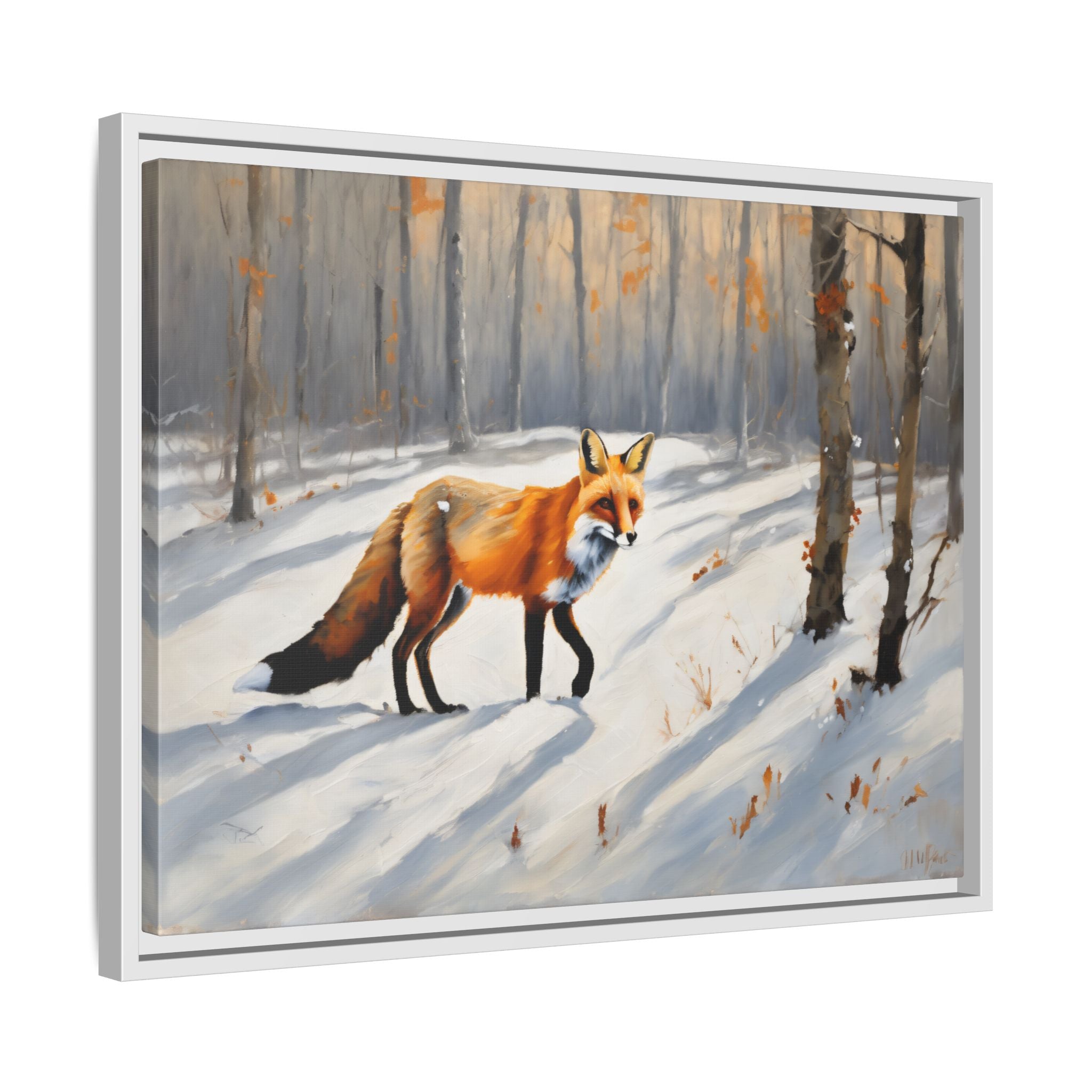Red Fox Oil Painting Print – Winter Forest Wildlife Landscape Wall Art