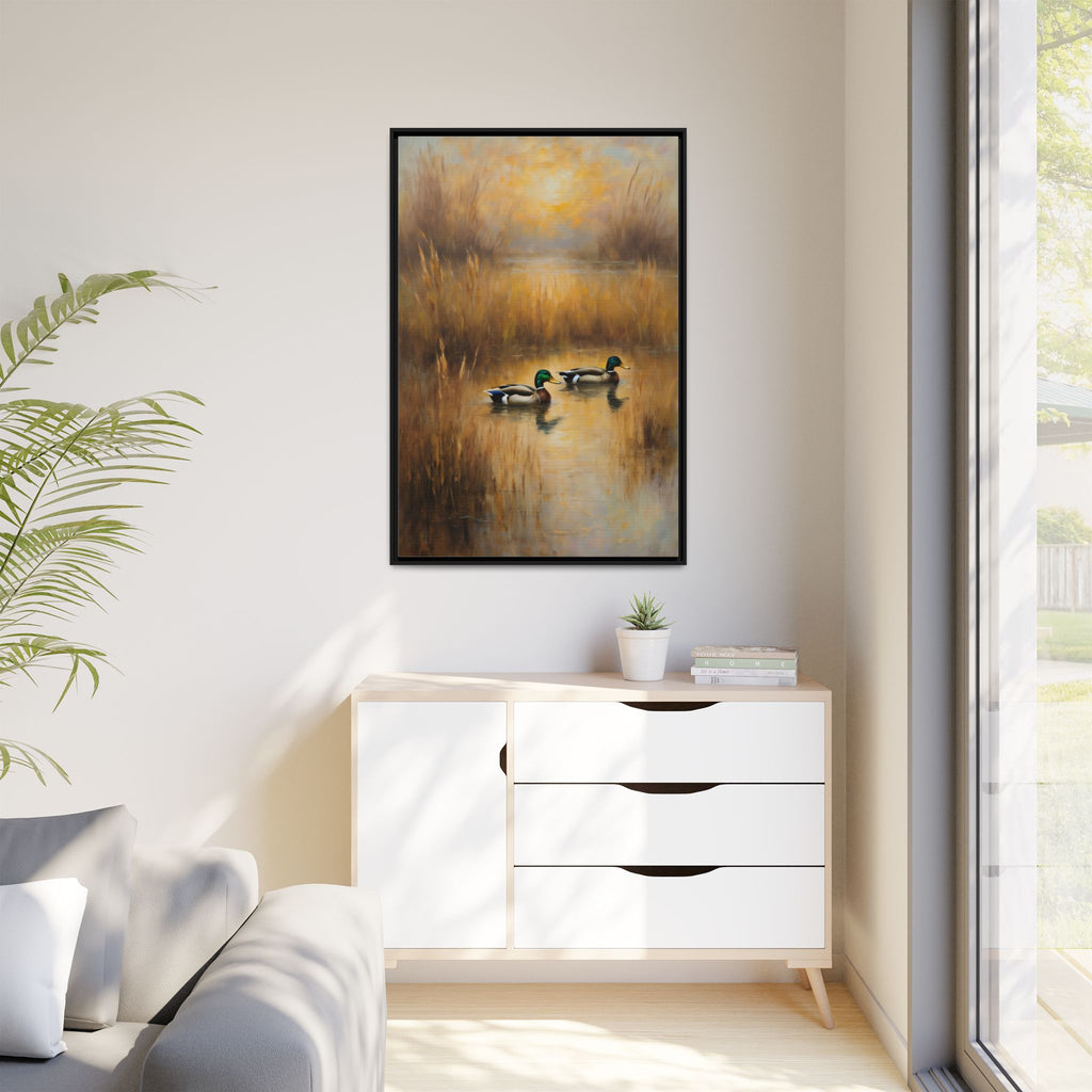 Mallard Ducks Oil Painting Print – Vintage Woodland Cabin Wall Art