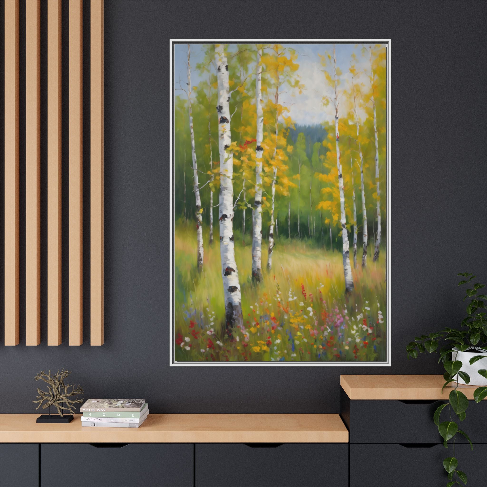 Birch Forest Oil Painting Print, Spring Woodland Canvas Decor