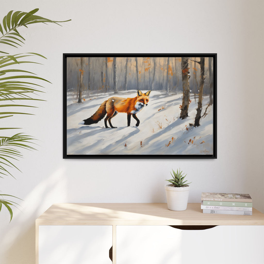Red Fox Oil Painting Print – Winter Forest Wildlife Landscape Wall Art