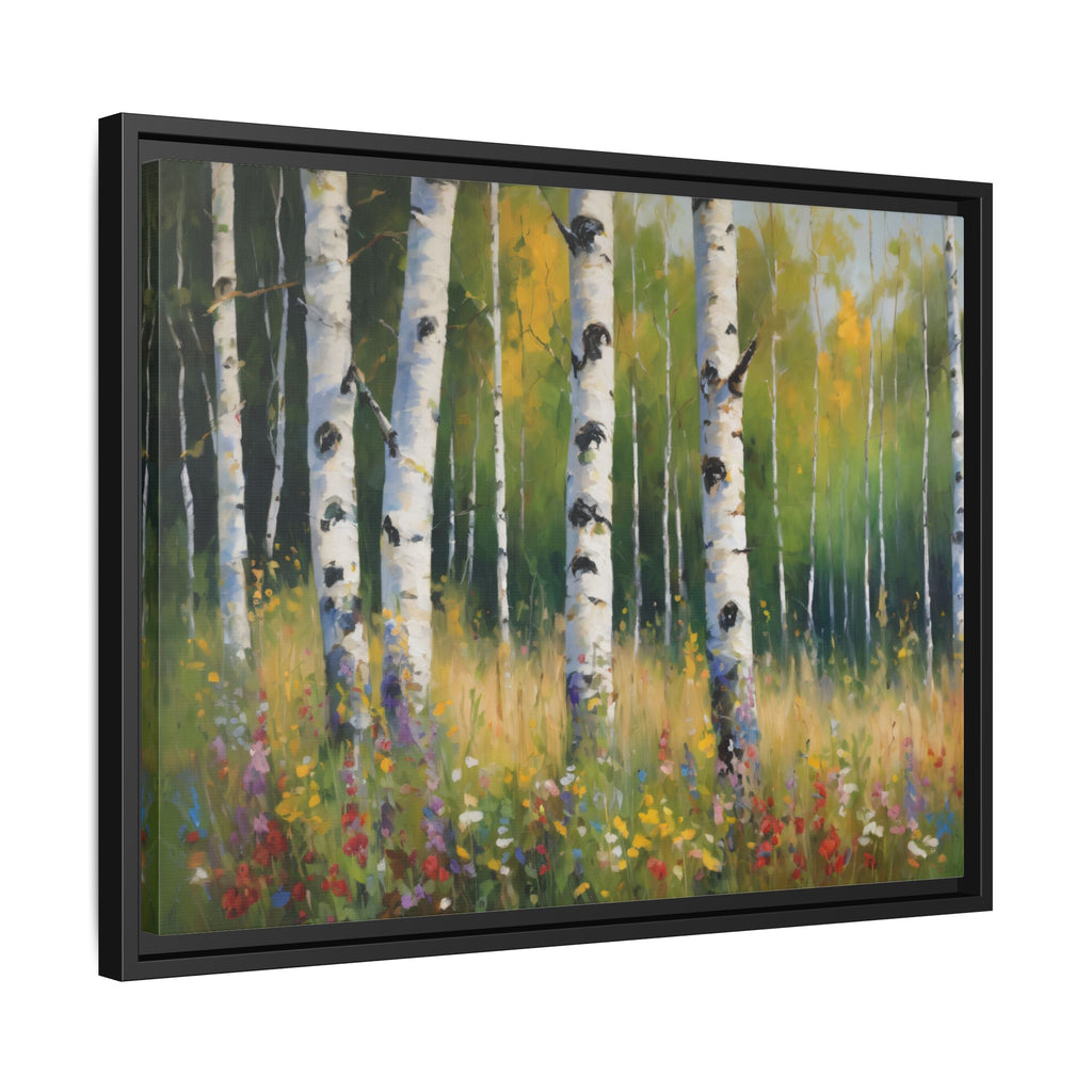 Spring  Wildflower Forest Oil Painting Print, Birch Trees Landscape Canvas Wall Art