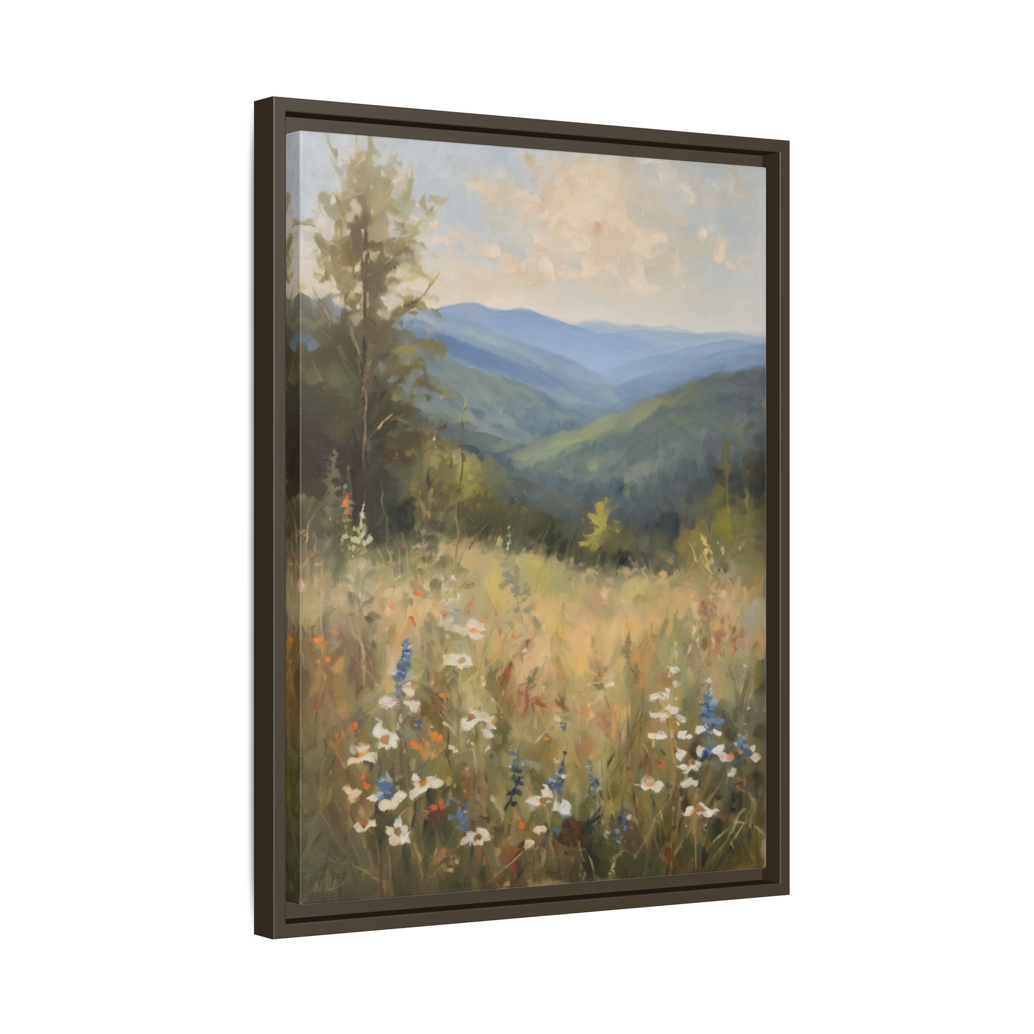 Blue Ridge Mountains Oil Painting, North Carolina Landscape Canvas, Appalachian Wall Art, Mountain Wildflowers Decor