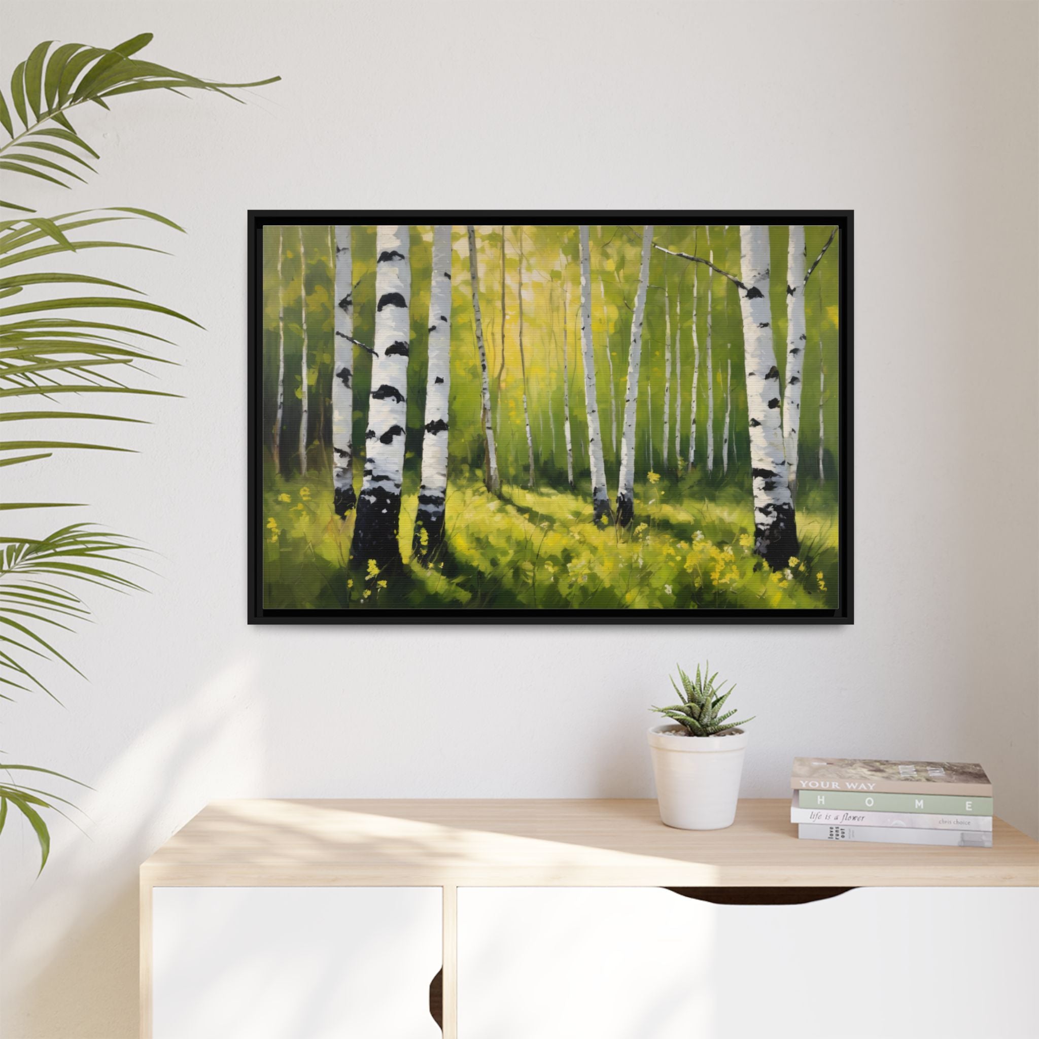 Spring Forest Oil Painting Print, Silver Birch Trees Landscape Canvas Decor