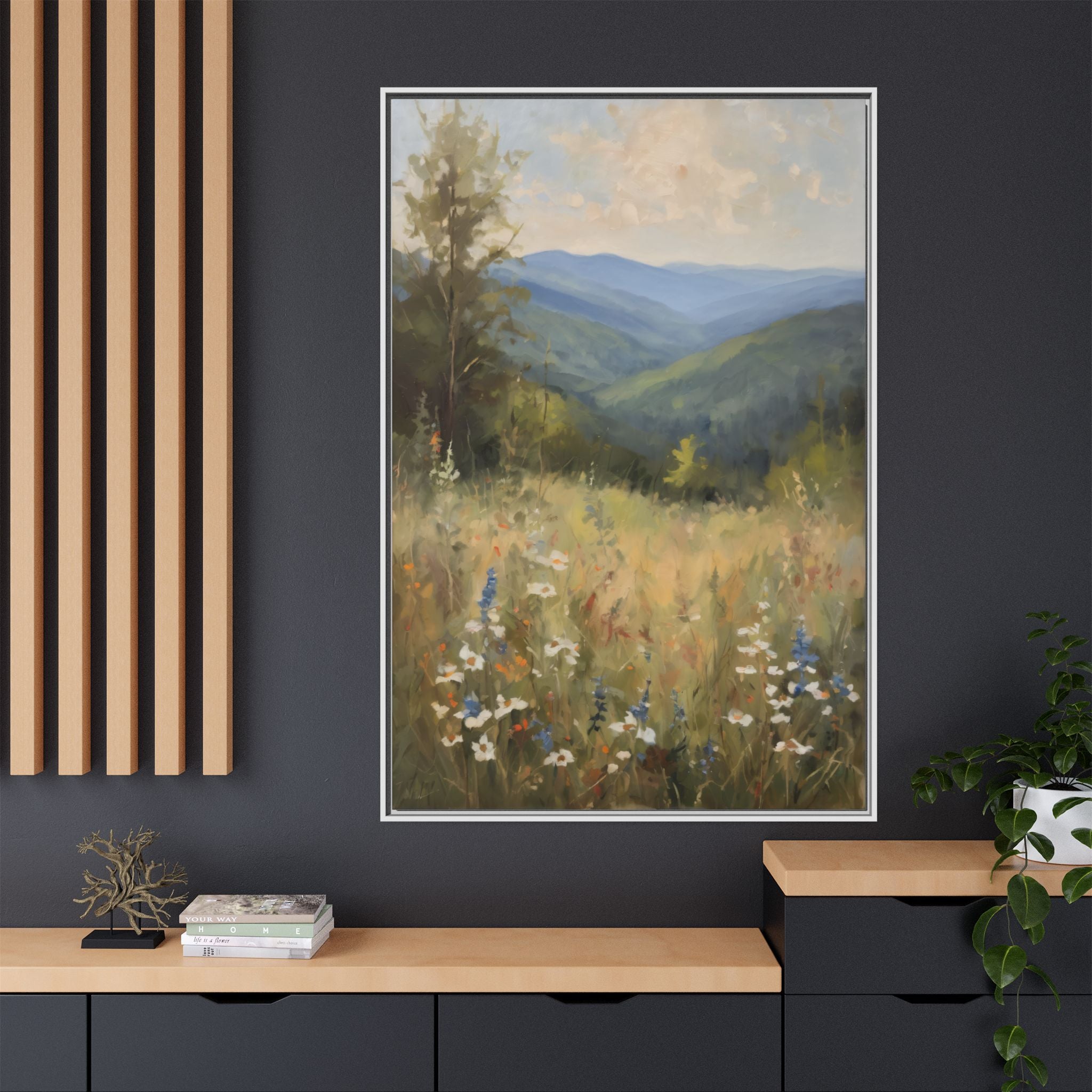 Blue Ridge Mountains Oil Painting, North Carolina Landscape Canvas, Appalachian Wall Art, Mountain Wildflowers Decor