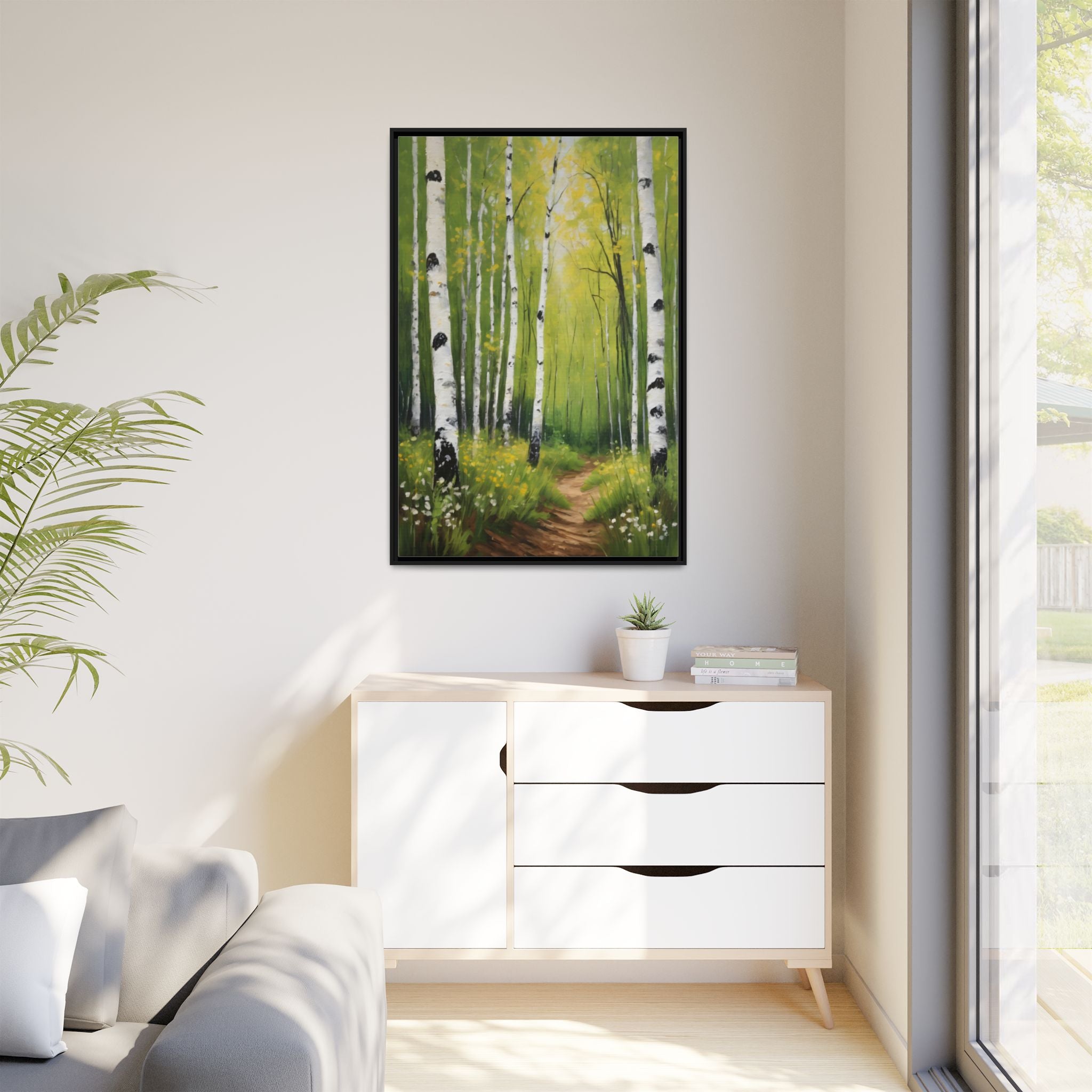 Birch Forest Oil Painting Print – Silver Birch Woodland Landscape Wall Art