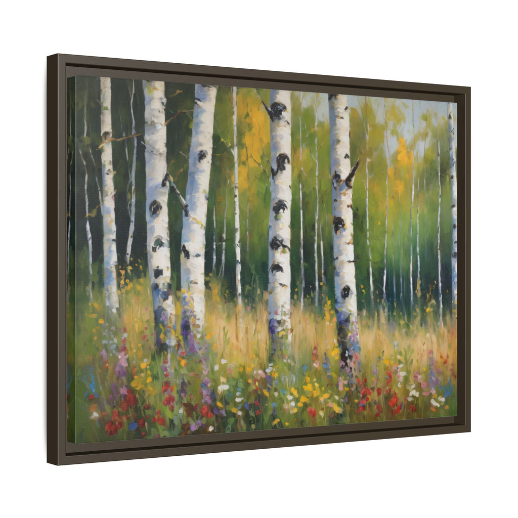 Spring  Wildflower Forest Oil Painting Print, Birch Trees Landscape Canvas Wall Art