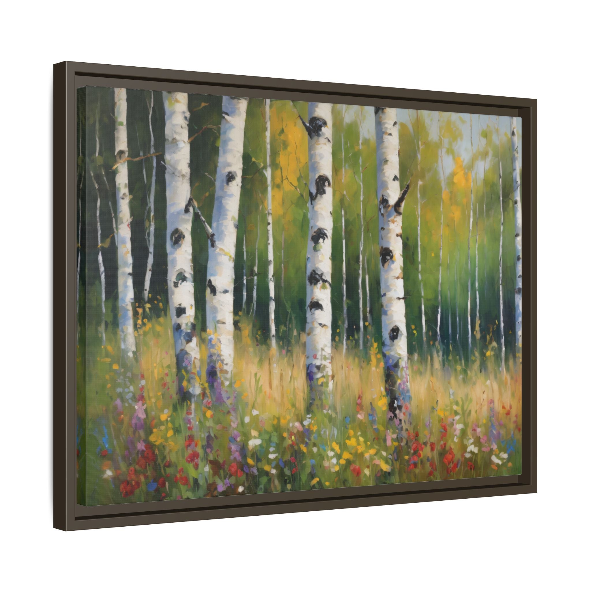 Spring  Wildflower Forest Oil Painting Print, Birch Trees Landscape Canvas Wall Art