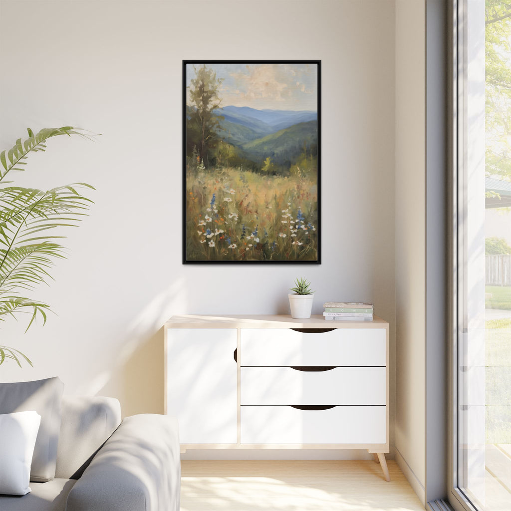 Blue Ridge Mountains Oil Painting, North Carolina Landscape Canvas, Appalachian Wall Art, Mountain Wildflowers Decor