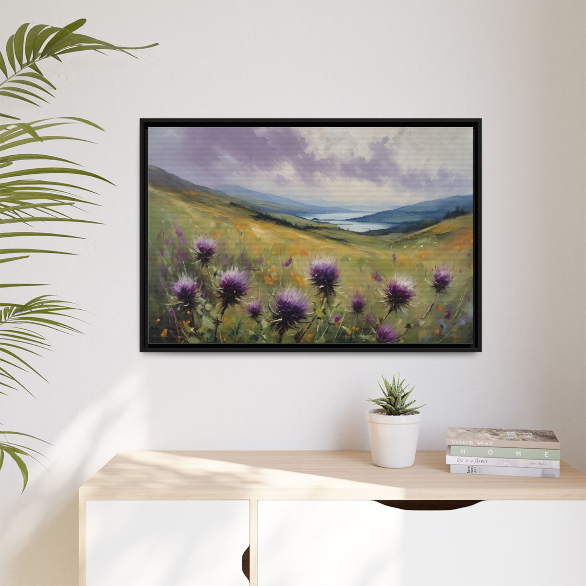 Scottish Highlands Thistle Oil Painting Print – Isle of Skye Wildflower Landscape Wall Art