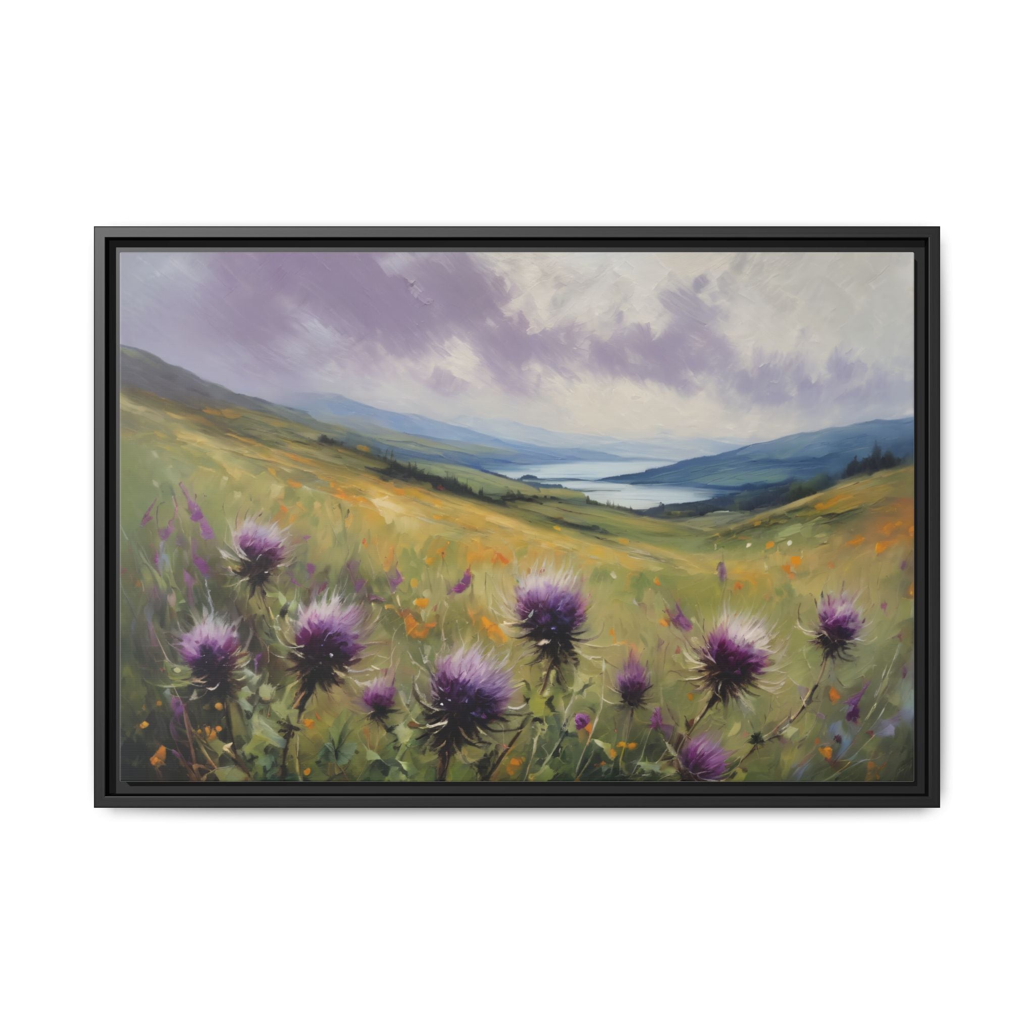 Scottish Highlands Thistle Oil Painting Print – Isle of Skye Wildflower Landscape Wall Art