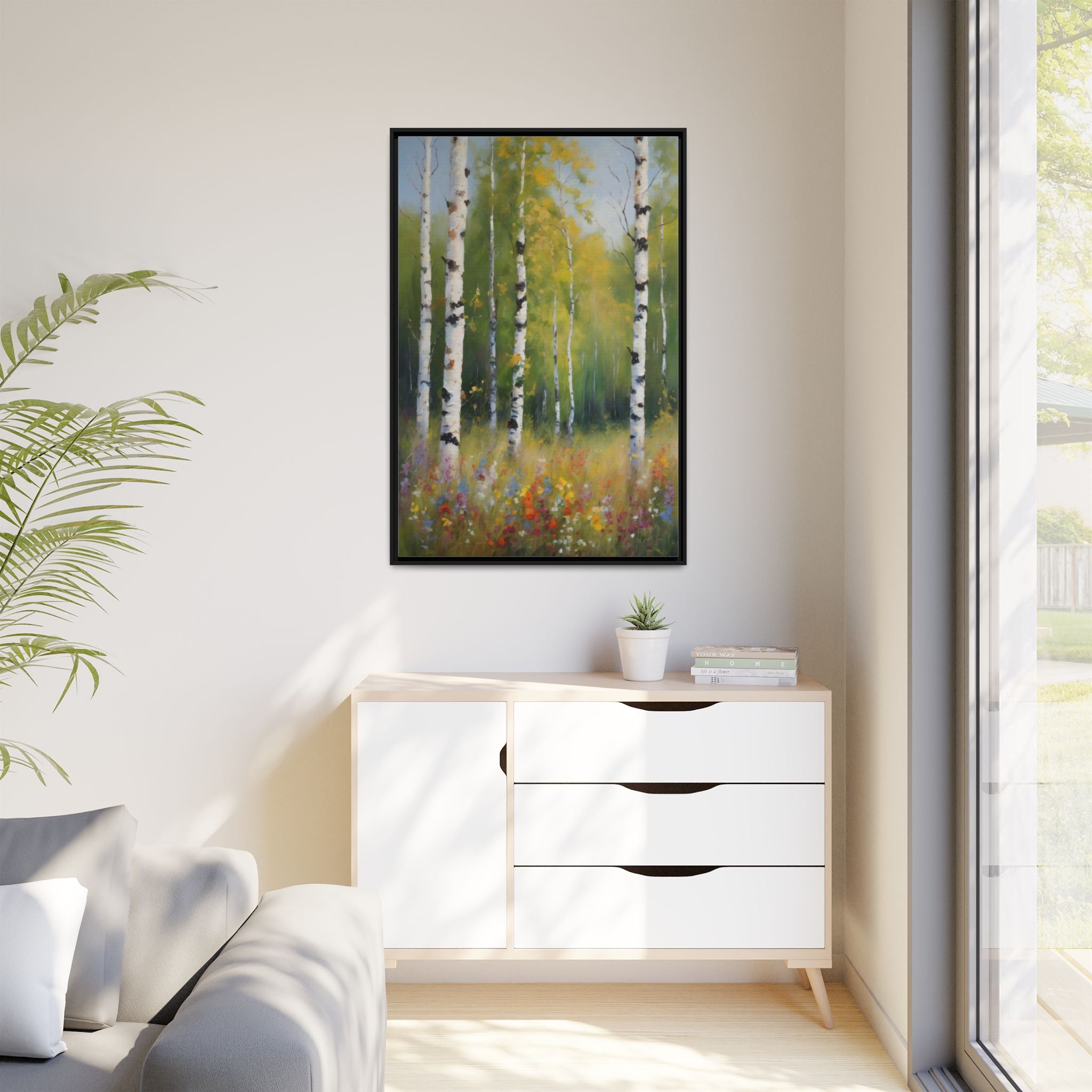 Birch Forest Oil Painting Print, Spring Woodland Canvas Decor