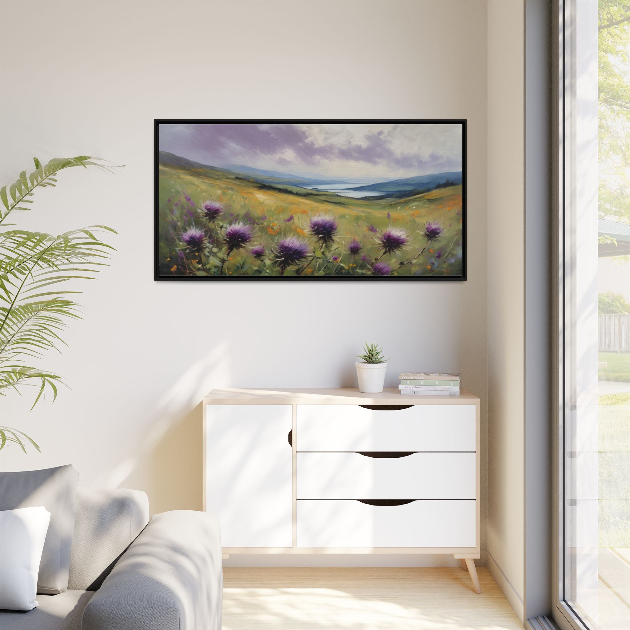Scottish Highlands Thistle Oil Painting Print – Isle of Skye Wildflower Landscape Wall Art