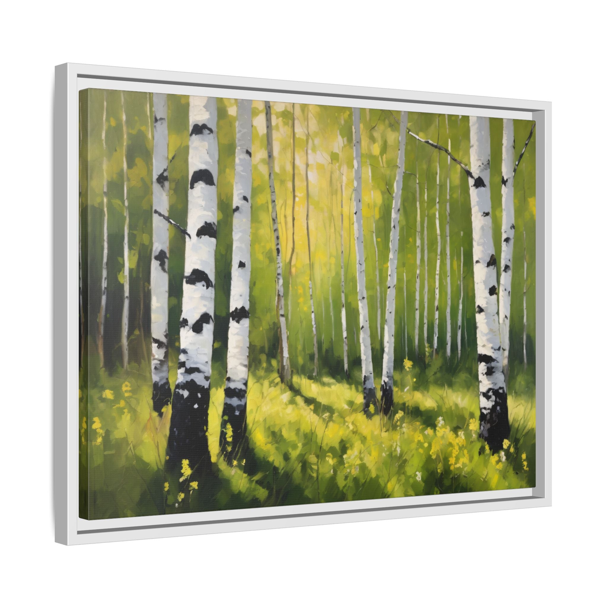 Spring Forest Oil Painting Print, Silver Birch Trees Landscape Canvas Decor