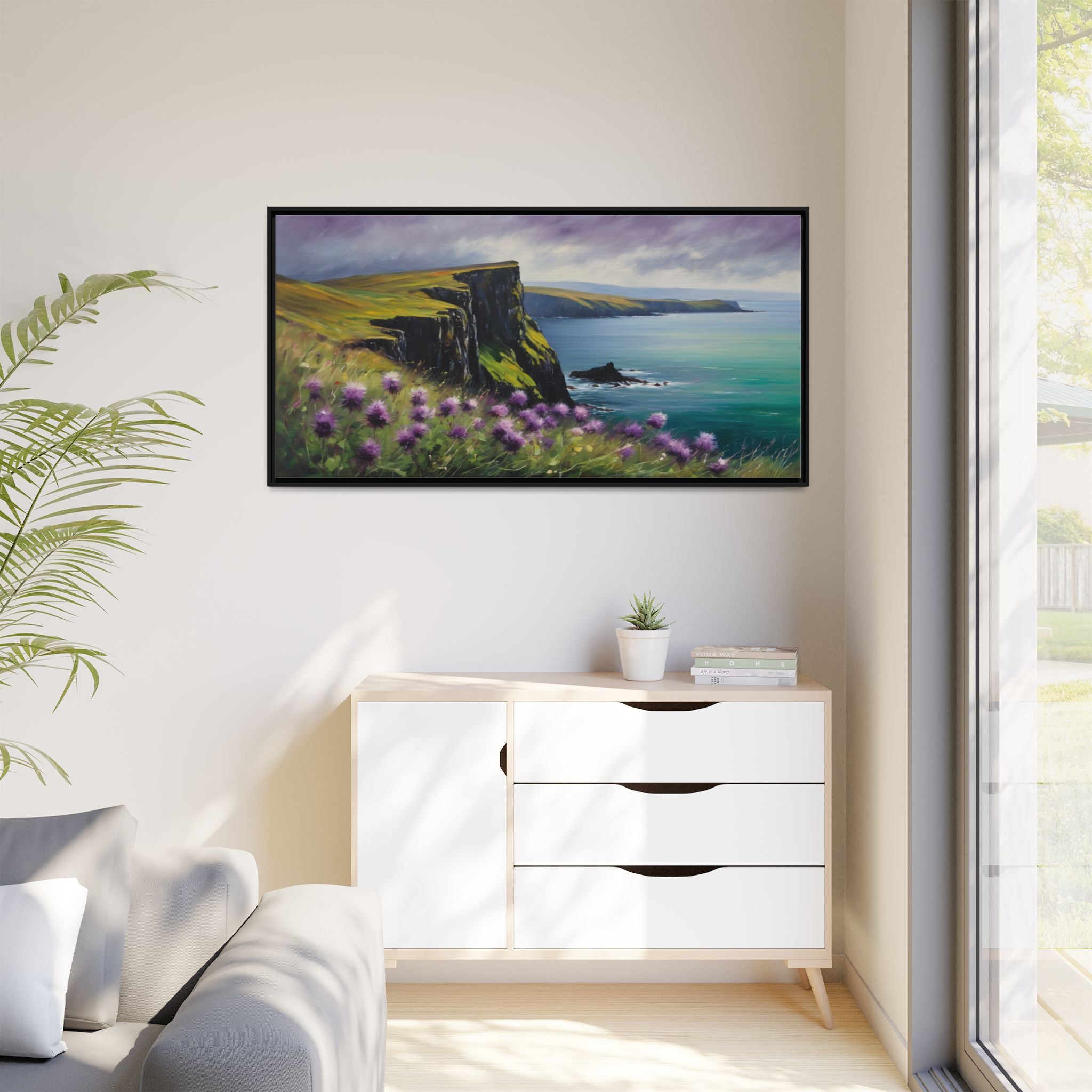 Isle of Skye Oil Painting Print – Scottish Highlands Thistle Landscape Wall Art