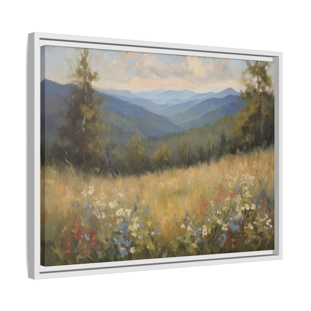 Blue Ridge Mountains Oil Painting Print, Wildflower Landscape Canvas Decor
