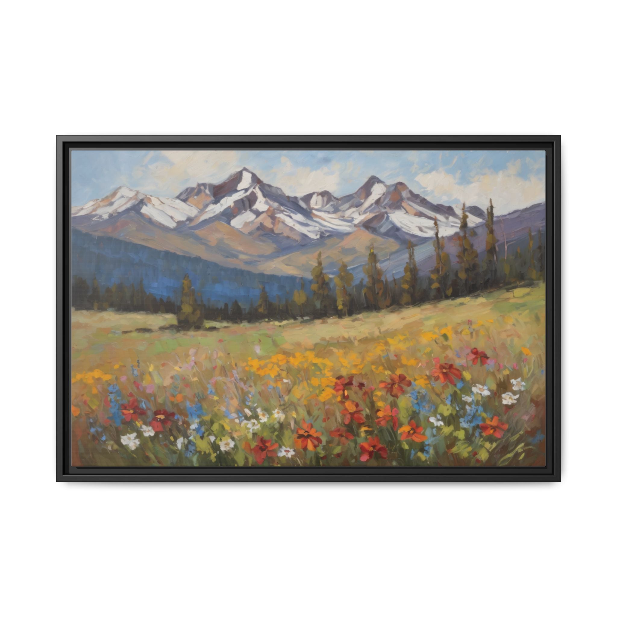 Wasatch Mountains Oil Painting Print – Utah Wildflower Mountain Landscape Wall Art