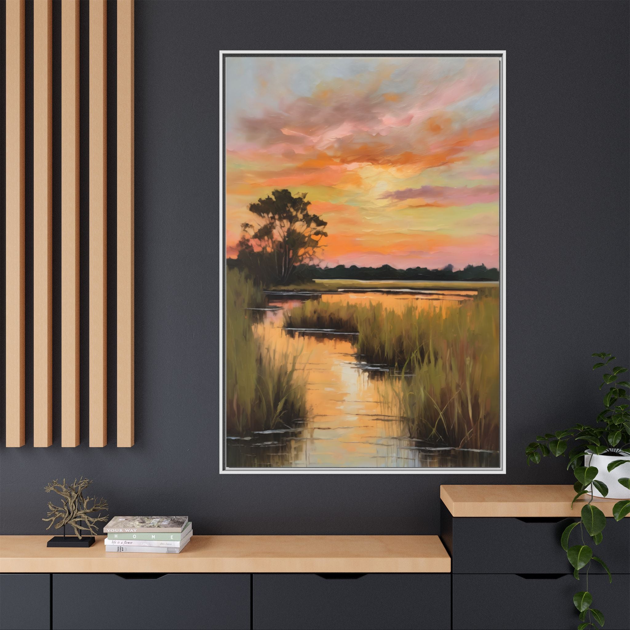 Salt Marsh Oil Painting Print – Lowcountry Sunset Landscape Wall Art