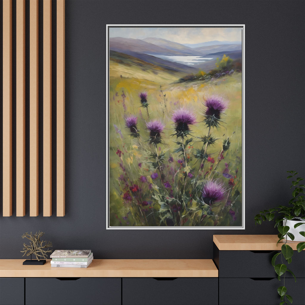 Scottish Highlands Thistle Oil Painting Print – Isle of Skye Wildflower Landscape Wall Art