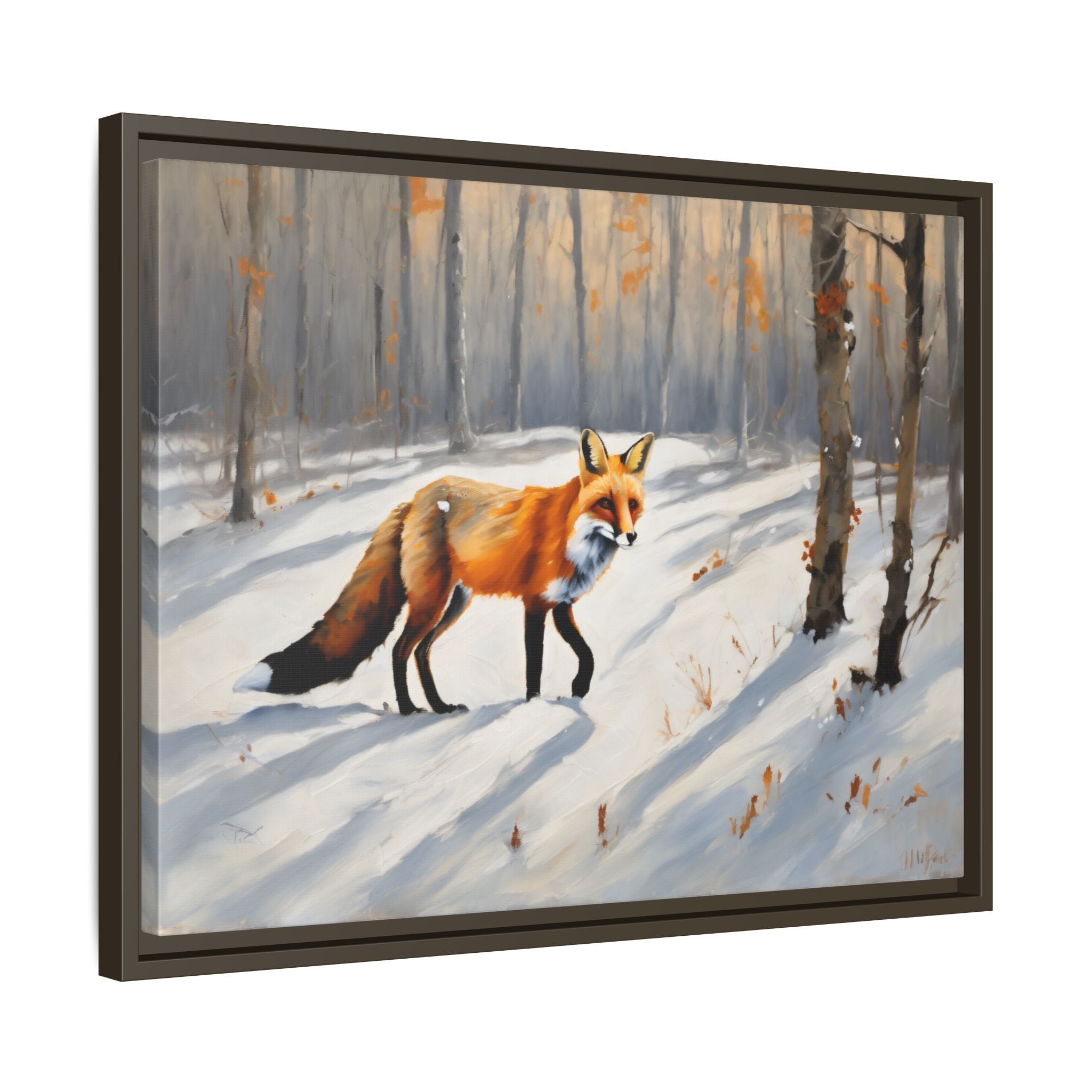 Red Fox Oil Painting Print – Winter Forest Wildlife Landscape Wall Art