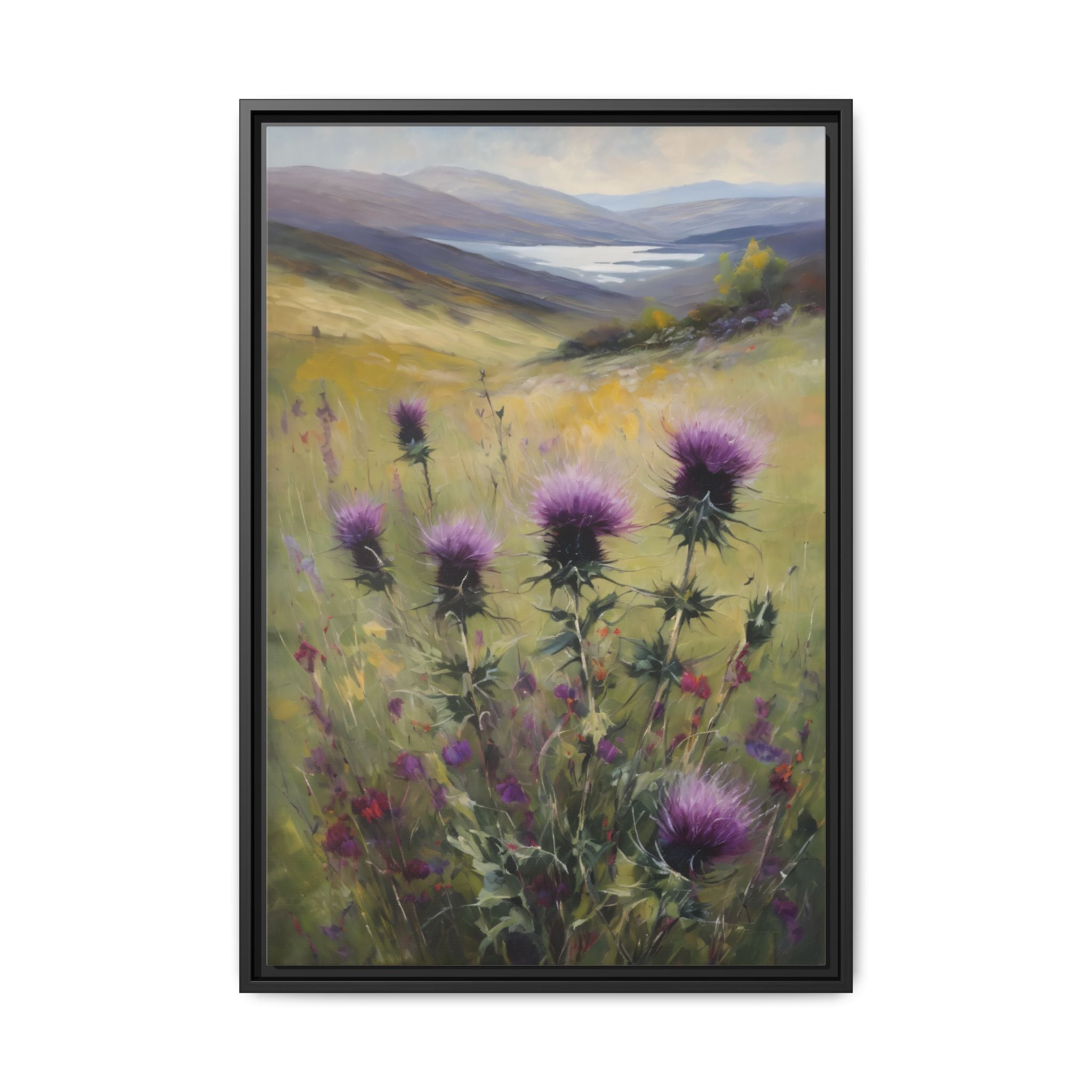 Scottish Highlands Thistle Oil Painting Print – Isle of Skye Wildflower Landscape Wall Art