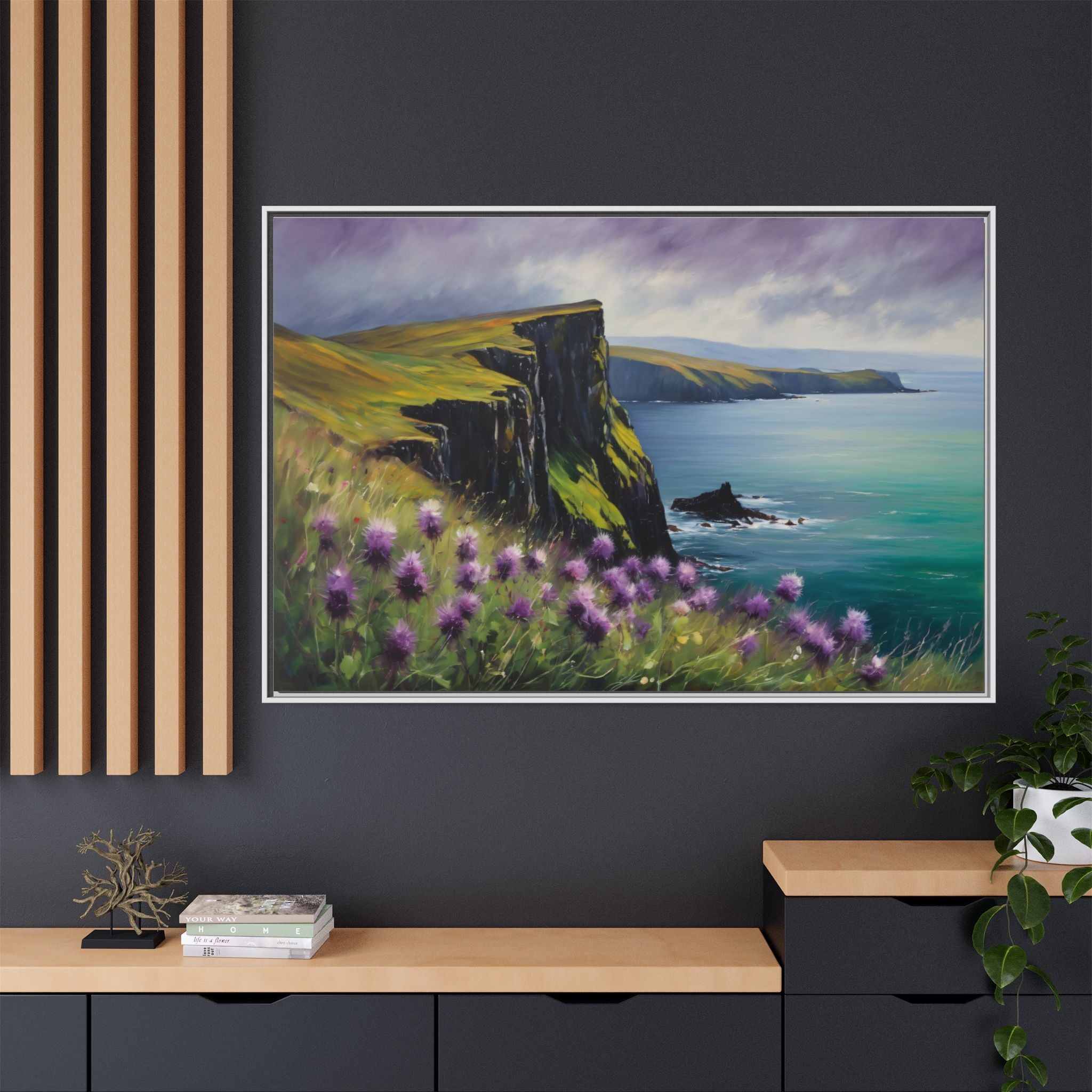 Isle of Skye Oil Painting Print – Scottish Highlands Thistle Landscape Wall Art