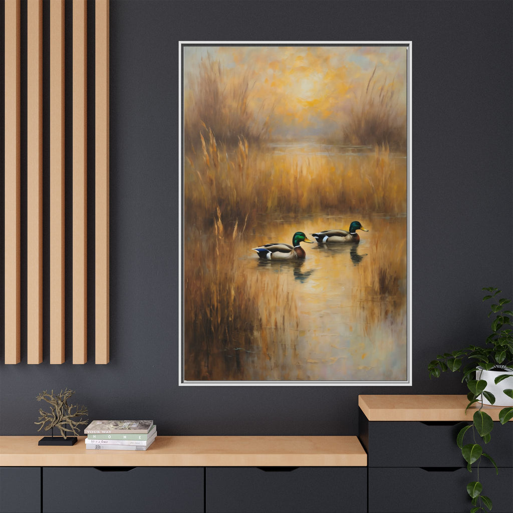 Mallard Ducks Oil Painting Print – Vintage Woodland Cabin Wall Art