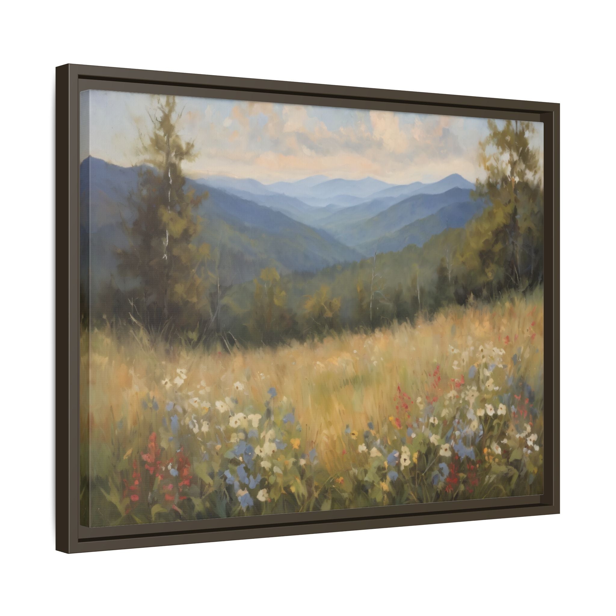 Blue Ridge Mountains Oil Painting Print, Wildflower Landscape Canvas Decor
