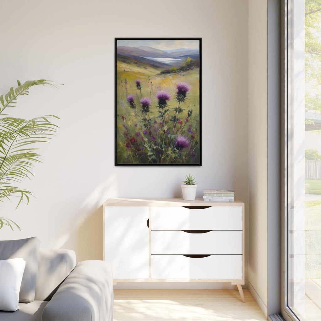 Scottish Highlands Thistle Oil Painting Print – Isle of Skye Wildflower Landscape Wall Art
