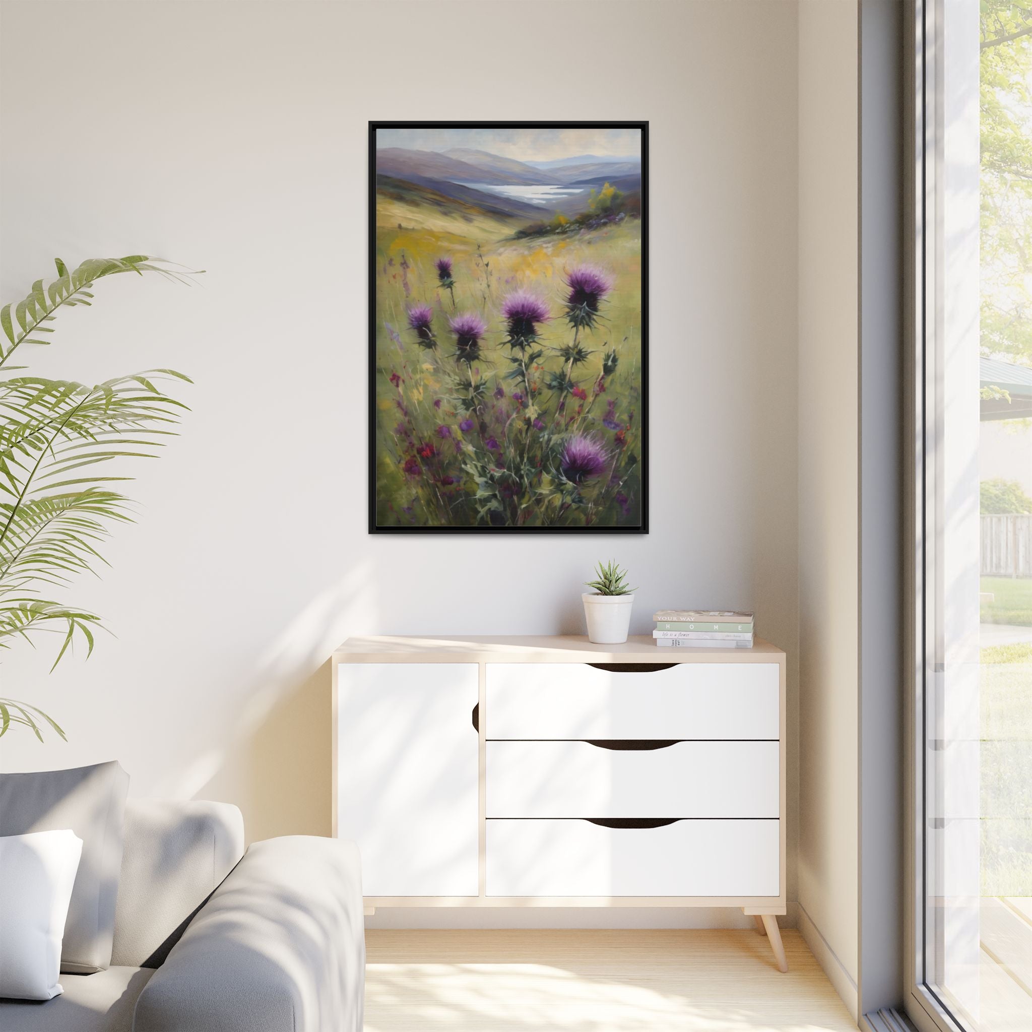 Scottish Highlands Thistle Oil Painting Print – Isle of Skye Wildflower Landscape Wall Art