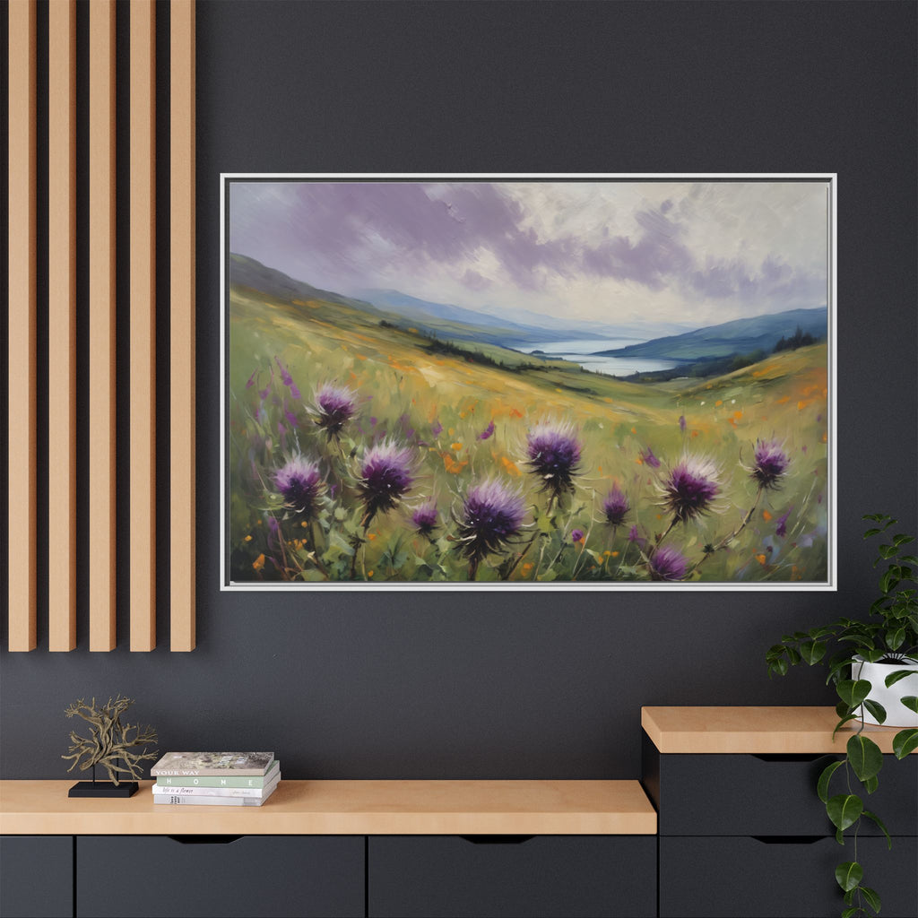 Scottish Highlands Thistle Oil Painting Print – Isle of Skye Wildflower Landscape Wall Art