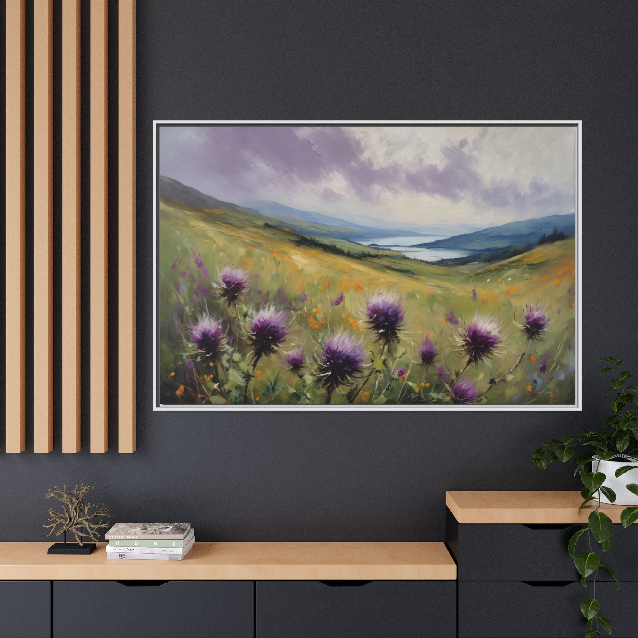 Scottish Highlands Thistle Oil Painting Print – Isle of Skye Wildflower Landscape Wall Art